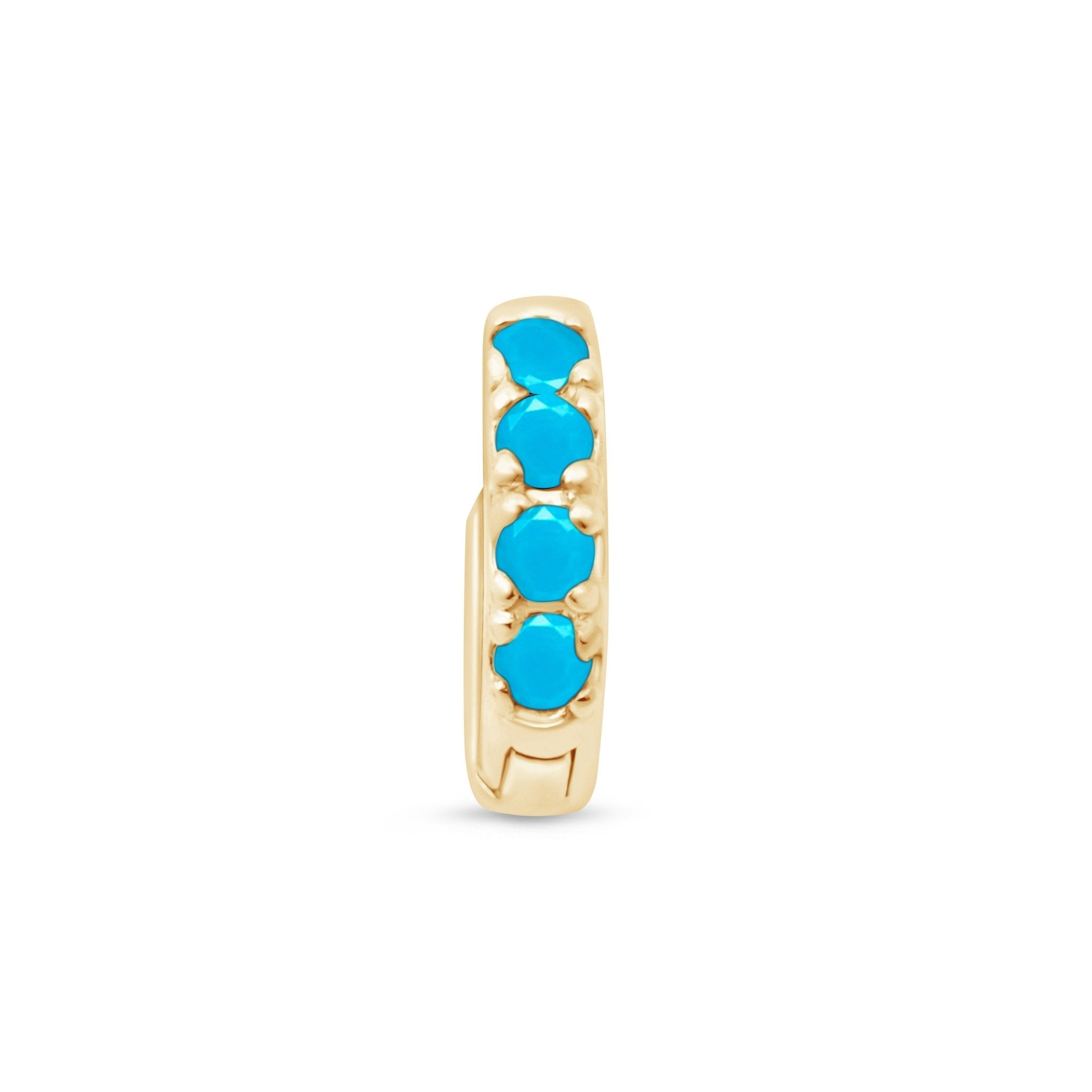 Turquoise Pavé Studded Huggie Hoop in Solid 14k Yellow Gold