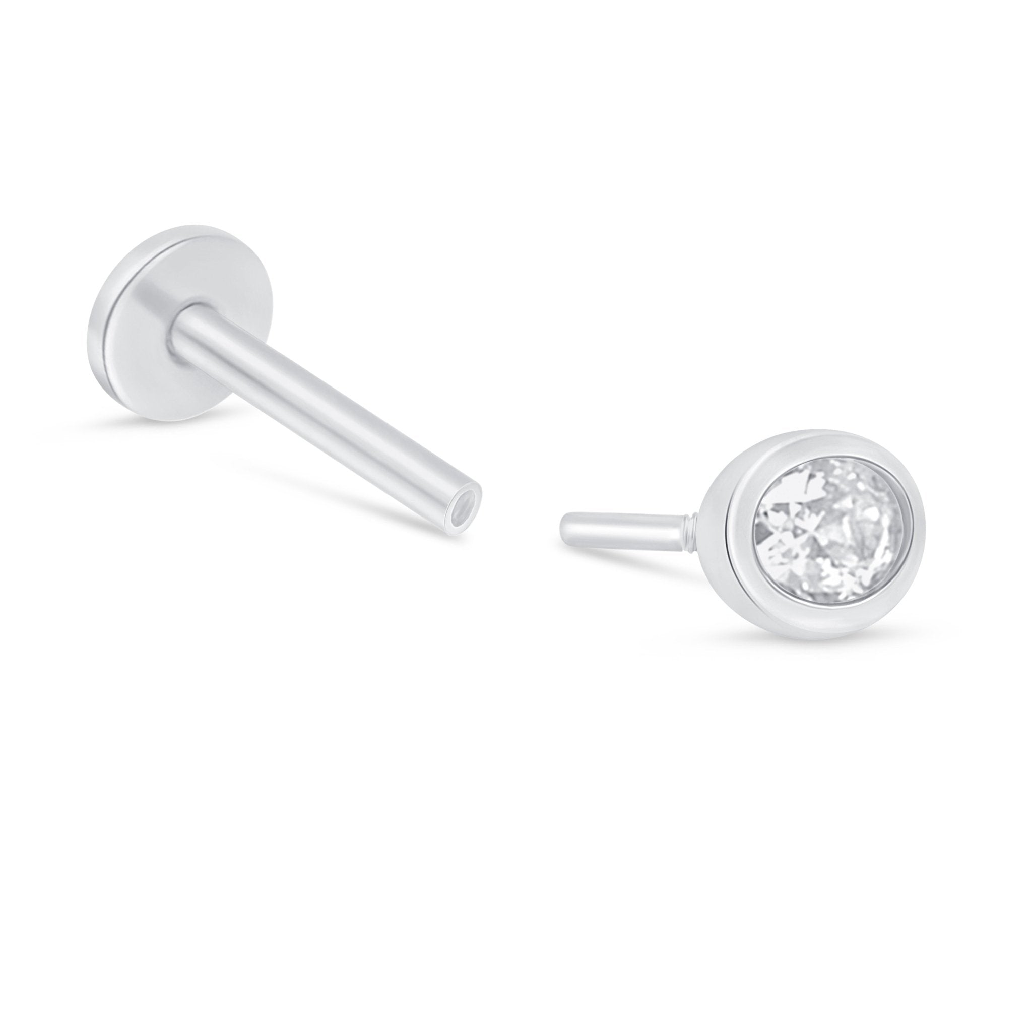 Oval Gemstone Flat Back Stud in Bezel Set in Solid 14k White Gold