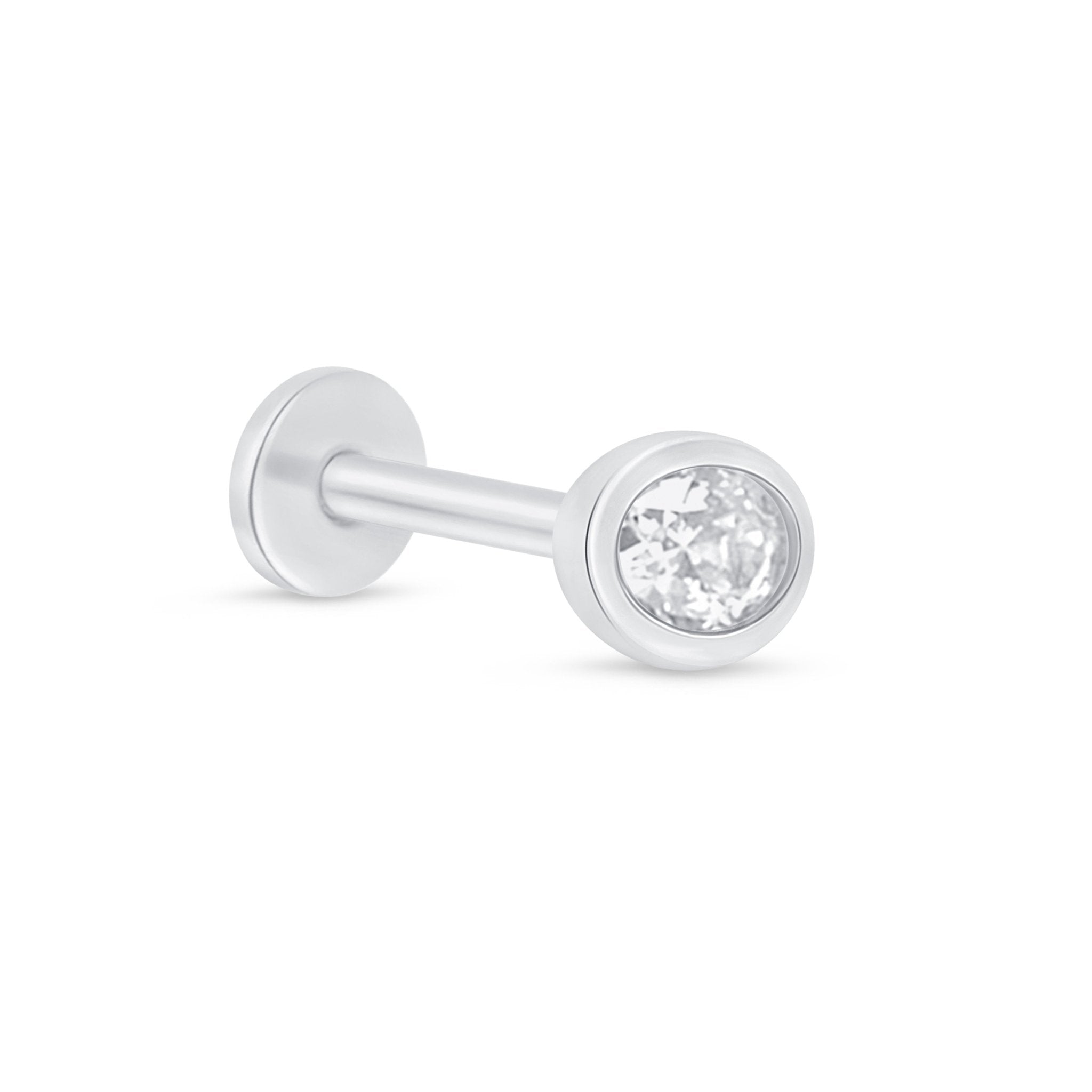 Oval Gemstone Flat Back Stud in Bezel Set in Solid 14k White Gold