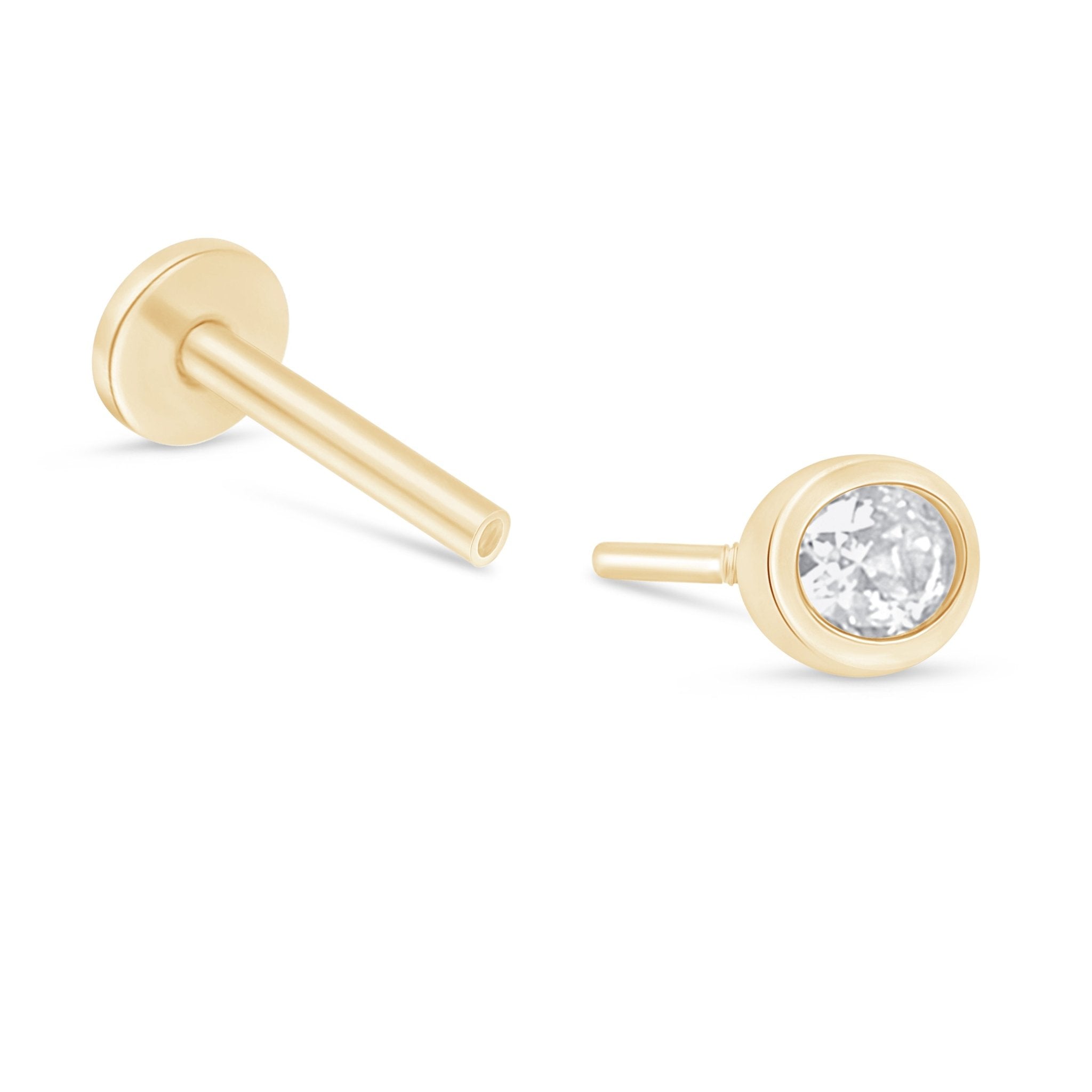 Oval Gemstone Flat Back Stud Bezel Set in Solid 14k Yellow Gold