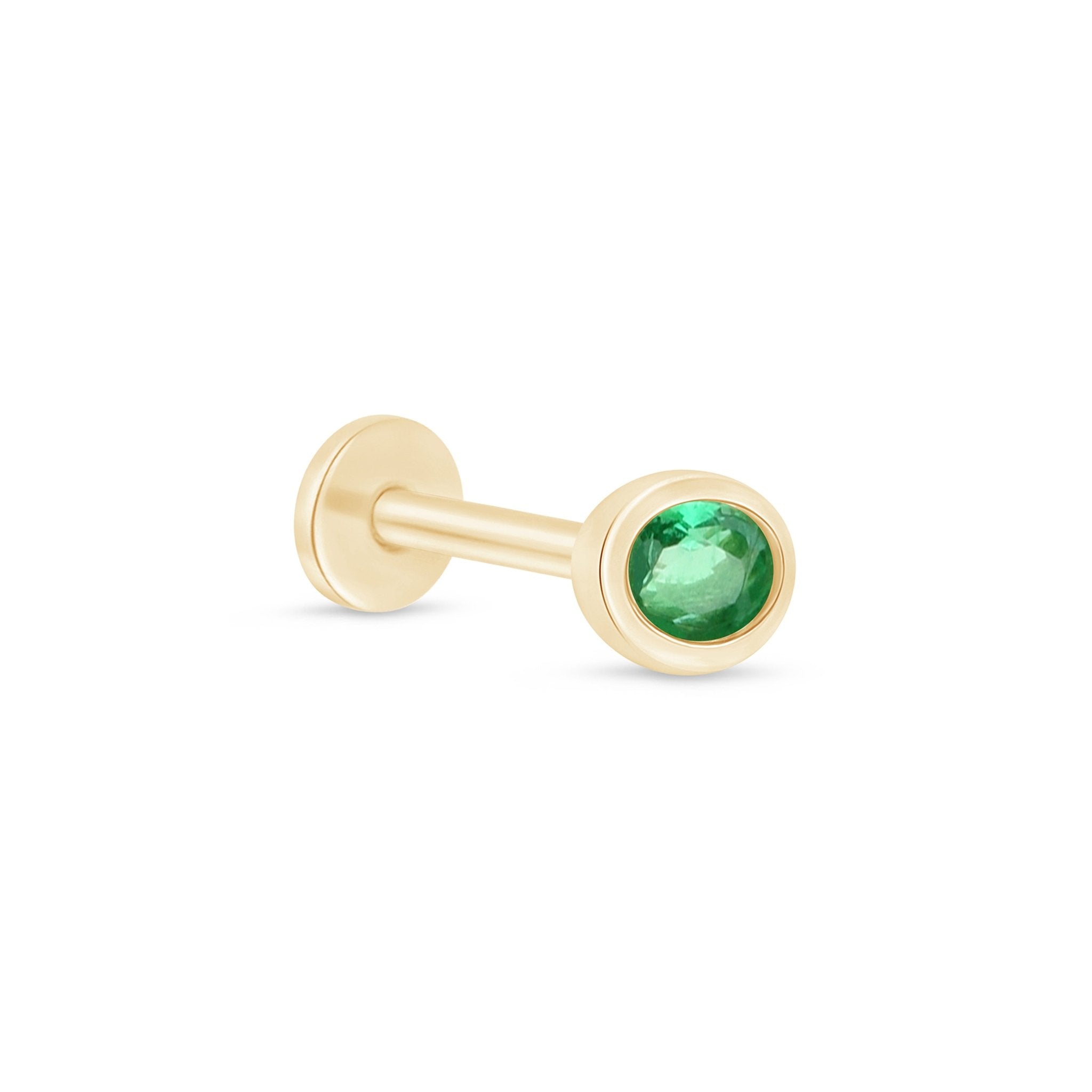 Oval Emerald Flat Back Stud Bezel Set in Solid 14k Yellow Gold