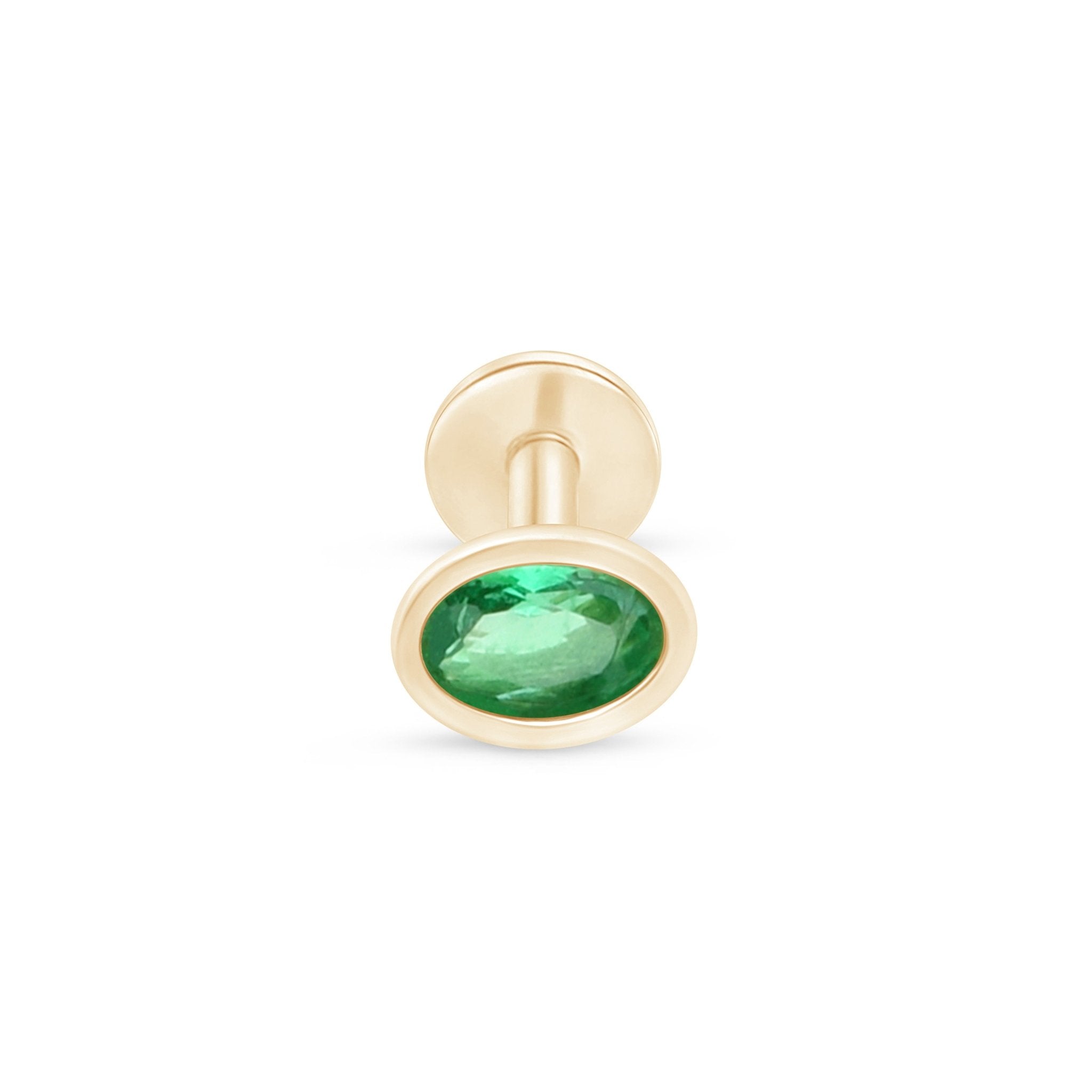 Oval Emerald Flat Back Stud Bezel Set in Solid 14k Yellow Gold