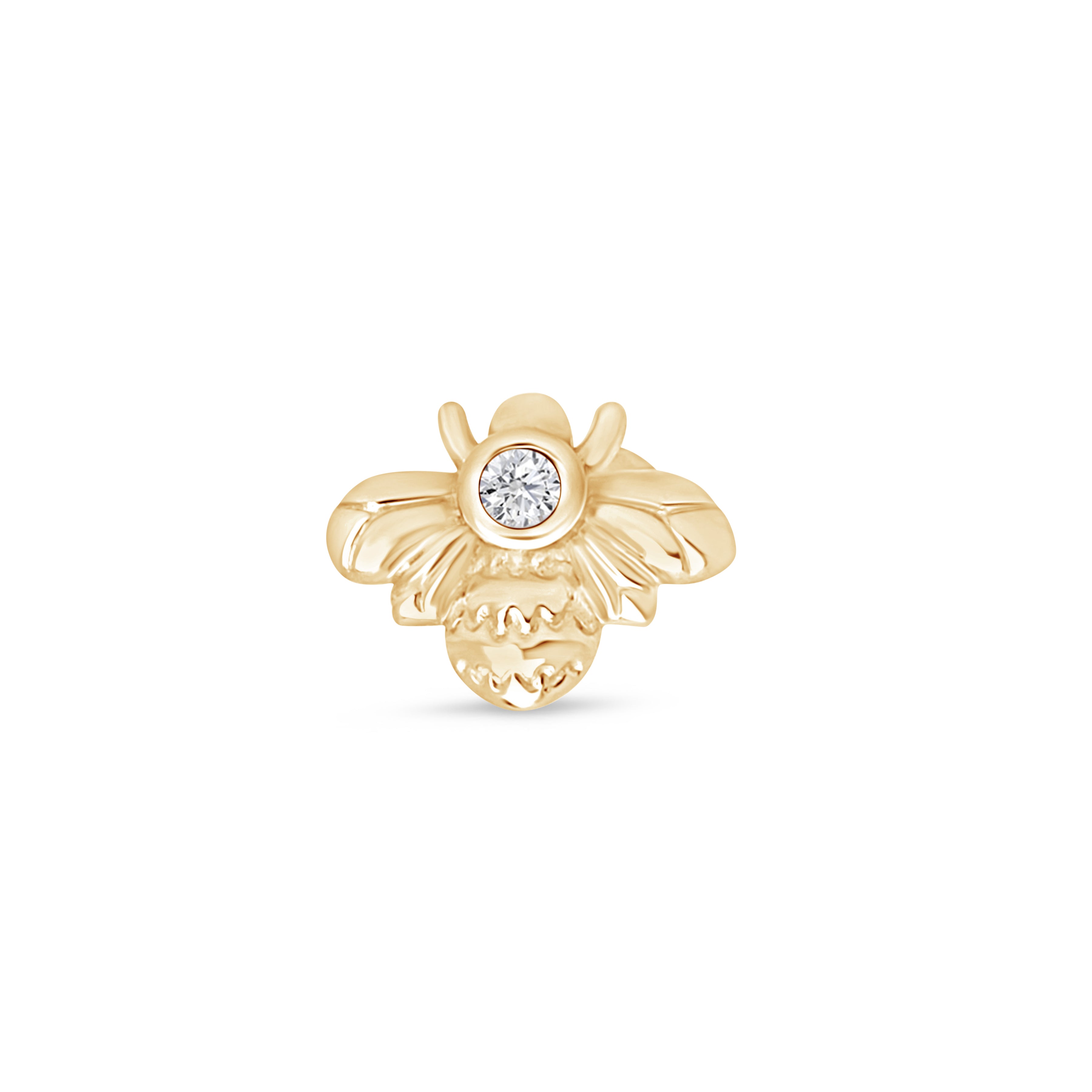 Cubic Zirconia Bee Flat Back Stud in Solid 14k Yellow Gold