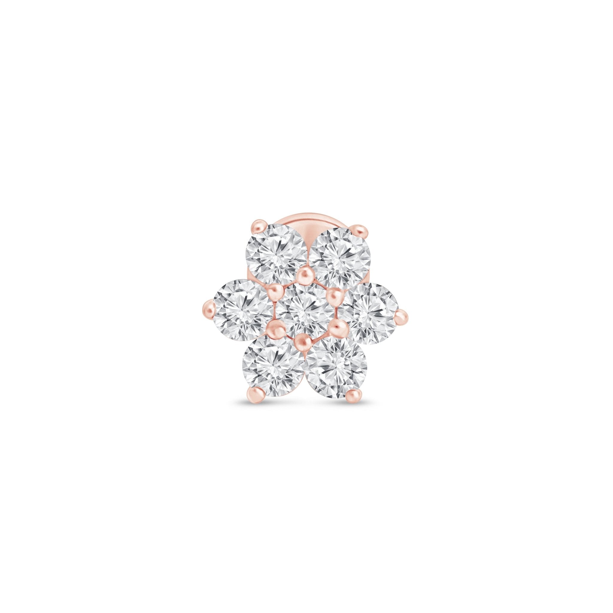 Rose Gold Seven Diamond Flower Flat Back Earring