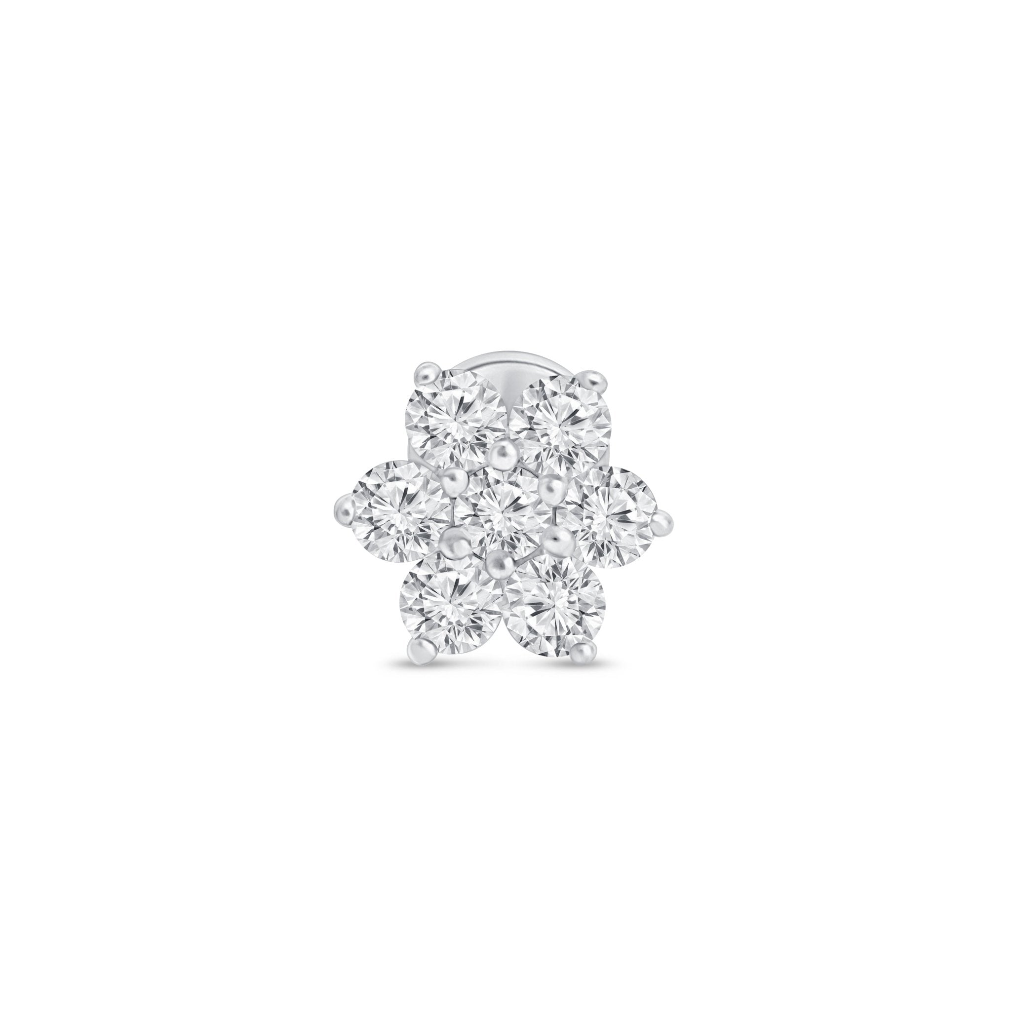 Seven Diamond Flower Flat Back Stud in Solid 14k White Gold