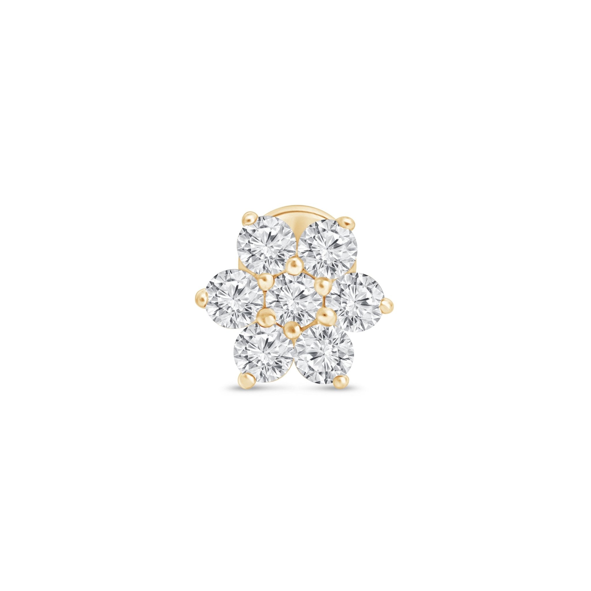 Yellow Gold Seven Diamond Flower Flat Back Earring