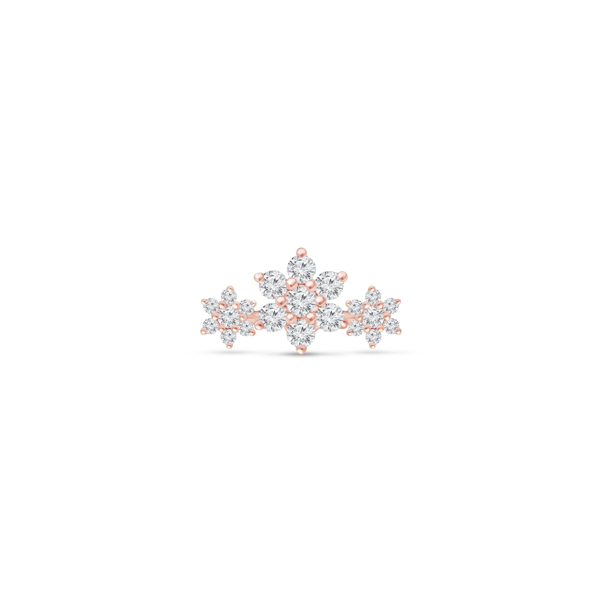Diamond Three Flower Garland Flat Back Stud in Solid 14k Rose Gold