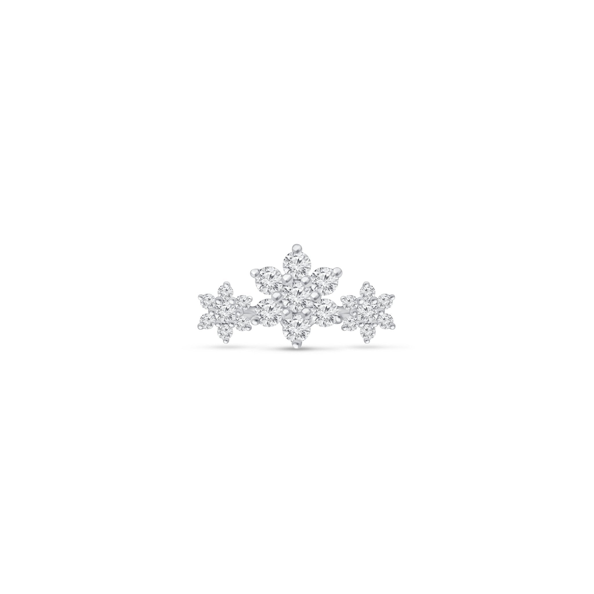 Diamond Three Flower Garland Flat Back Stud in Solid 14k White Gold