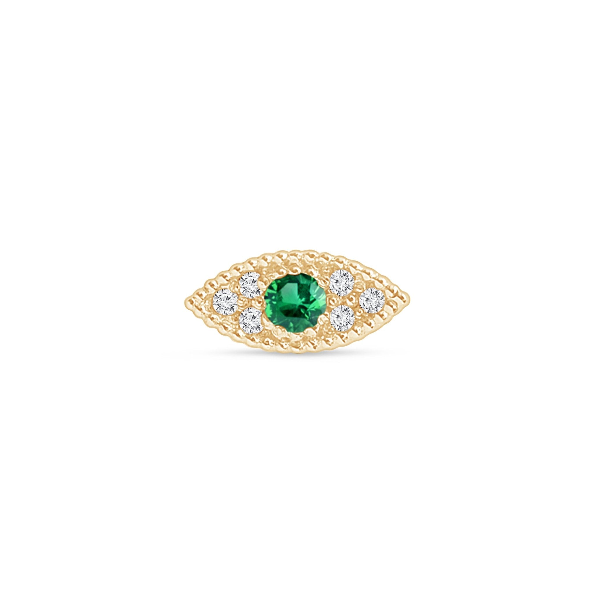 Emerald Evil Eye Flat Back Stud in Solid 14k Yellow Gold