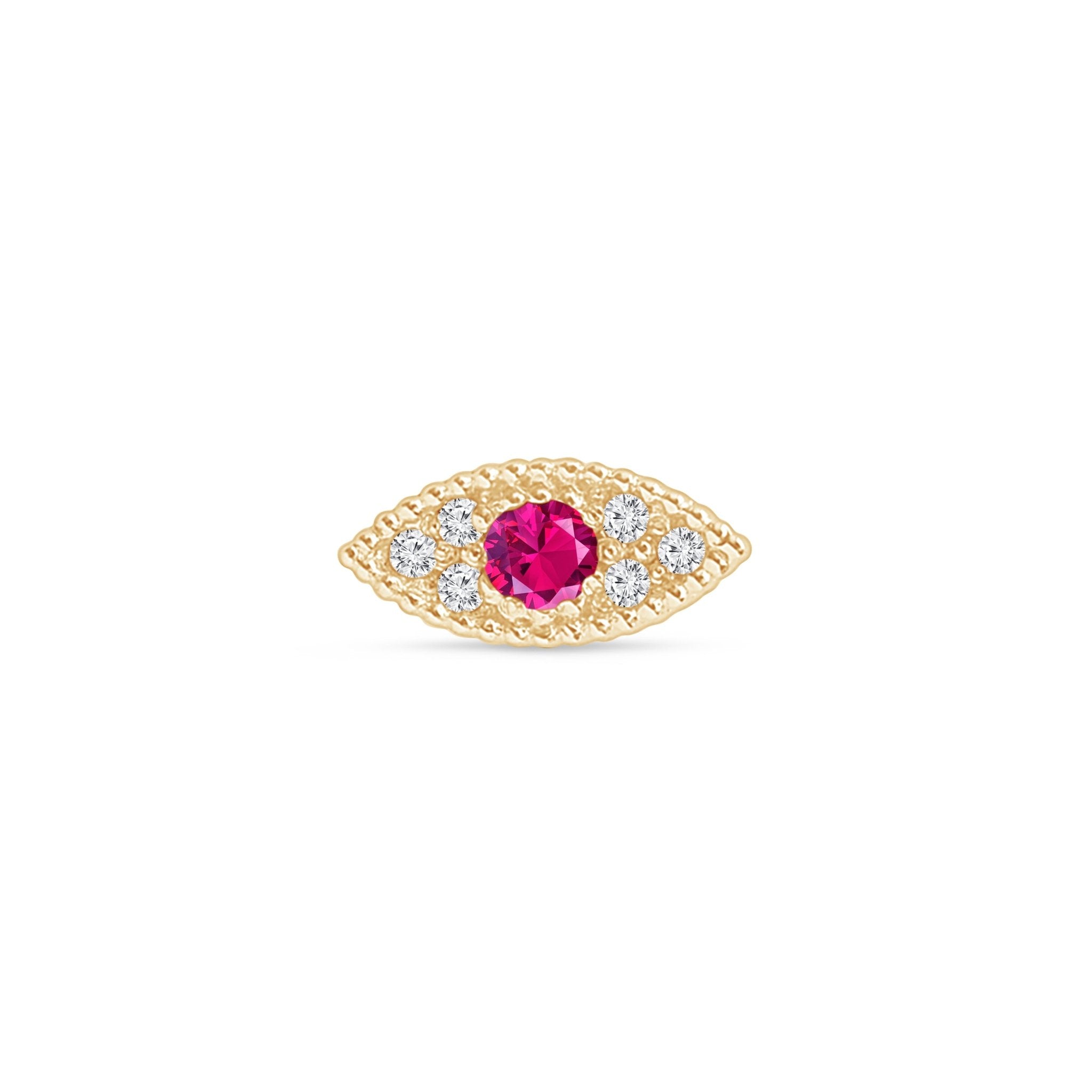 Ruby Evil Eye Flat Back Stud in Solid 14k Yellow Gold