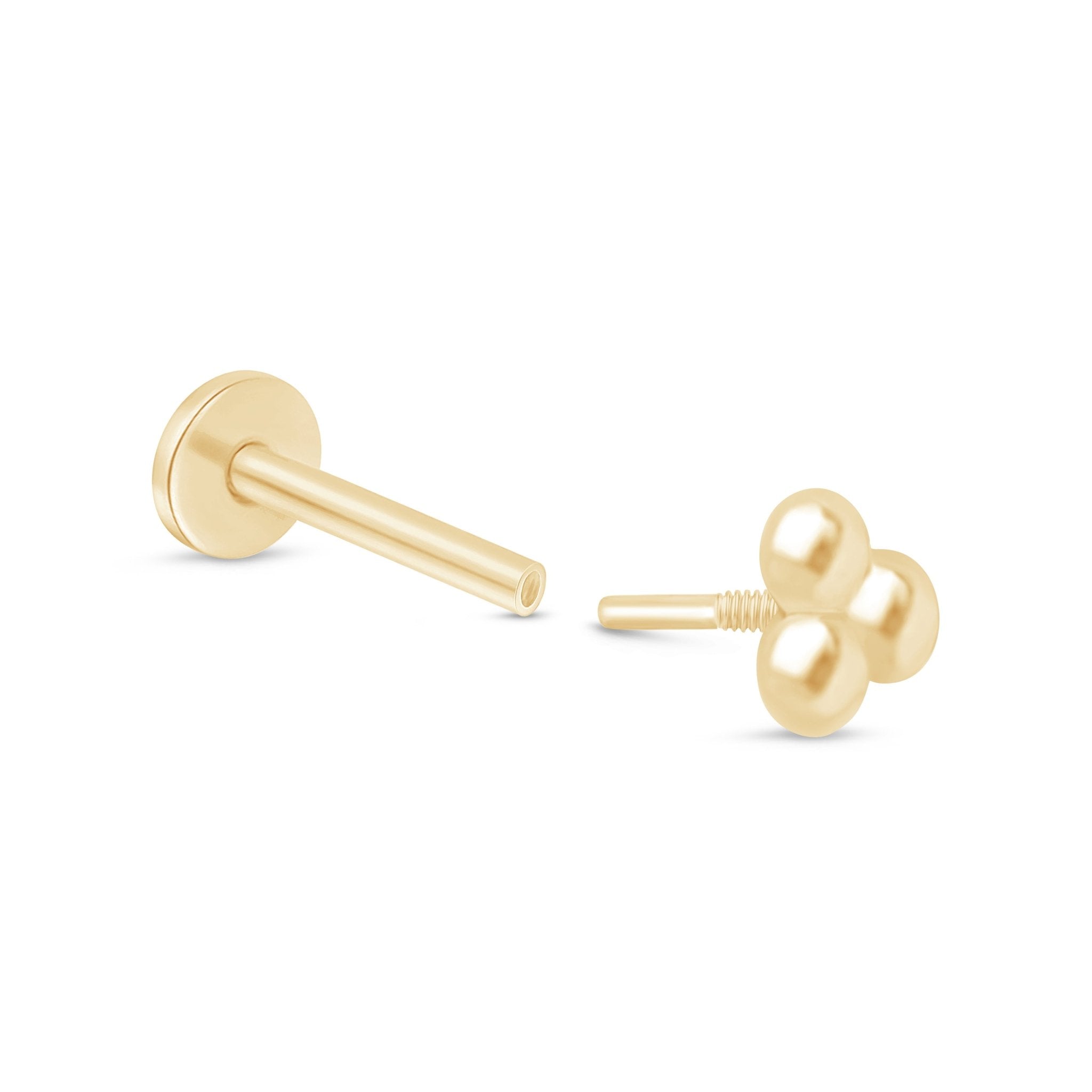 Trinity Beaded Cluster Flat Back Stud in Solid 14k Yellow Gold