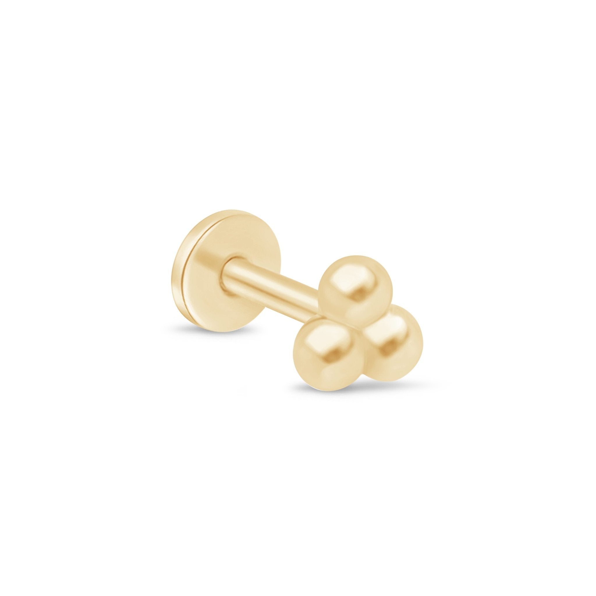 Trinity Beaded Cluster Flat Back Stud in Solid 14k Yellow Gold