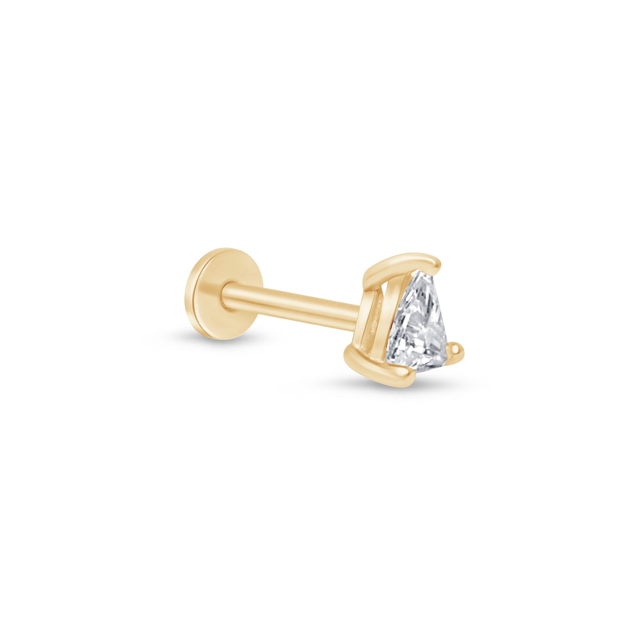 Pear Gemstone Flat Back Stud in Solid 14k Yellow Gold