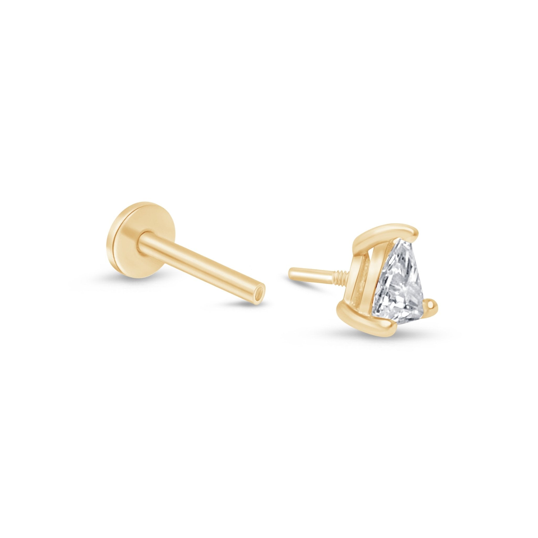 Pear Gemstone Flat Back Stud in Solid 14k Yellow Gold