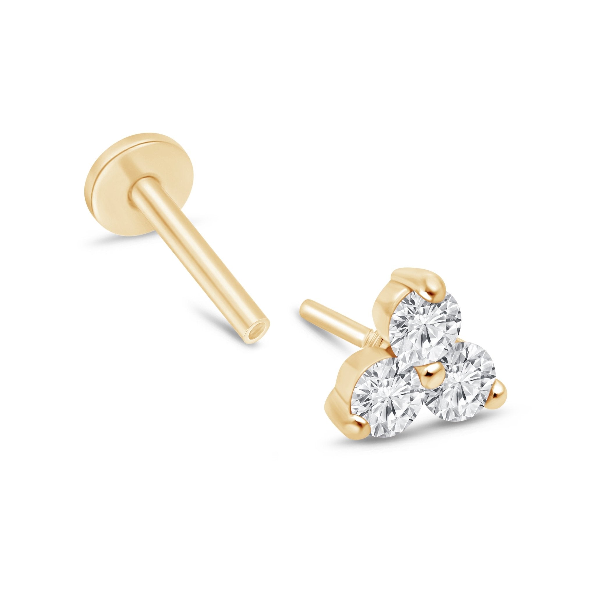 Diamond Trinity Cluster Flat Back Stud in Solid 14k Yellow Gold