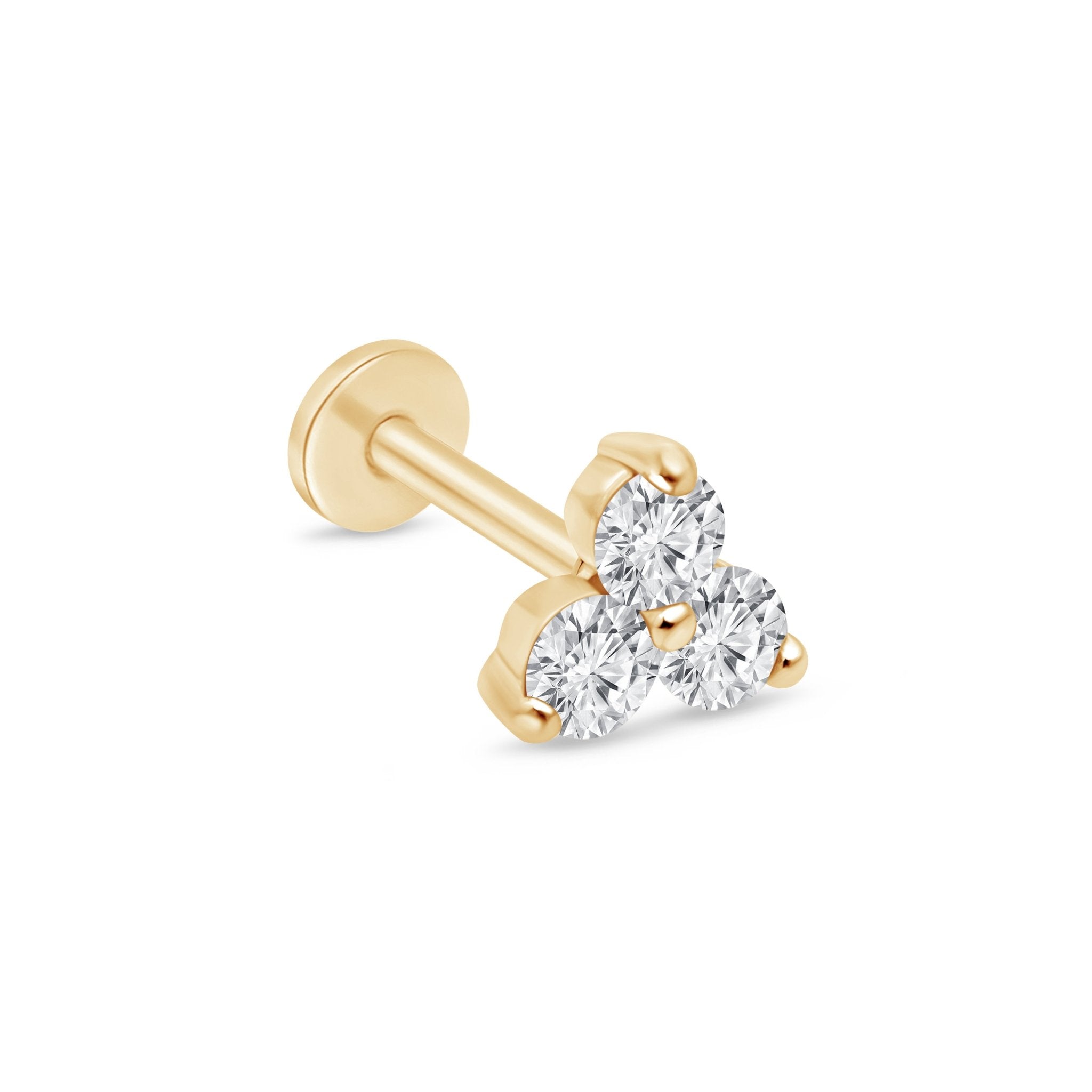 Diamond Trinity Cluster Flat Back Stud in Solid 14k Yellow Gold