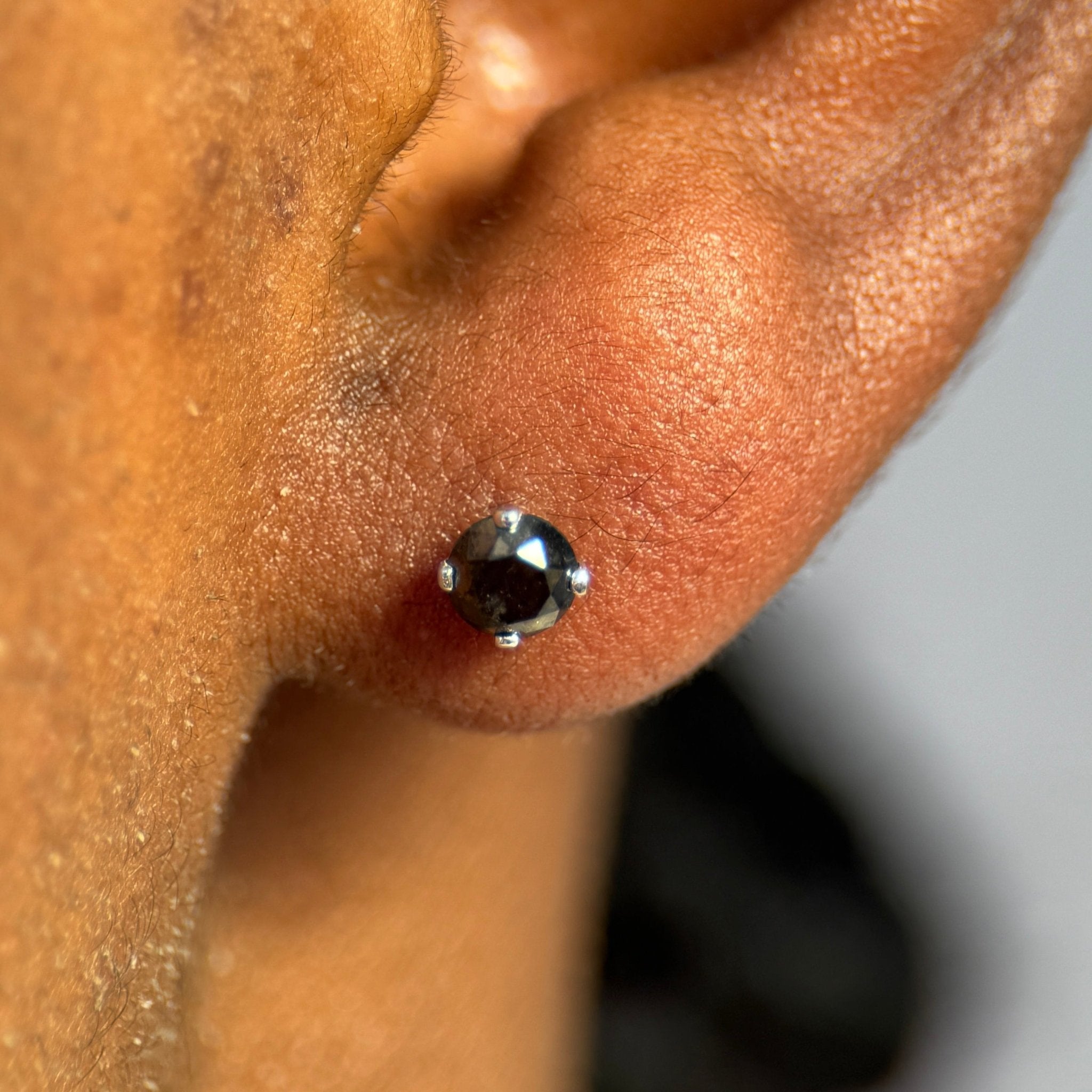 Black Diamond Cartilage Flat Back Stud in Solid 14k White Gold