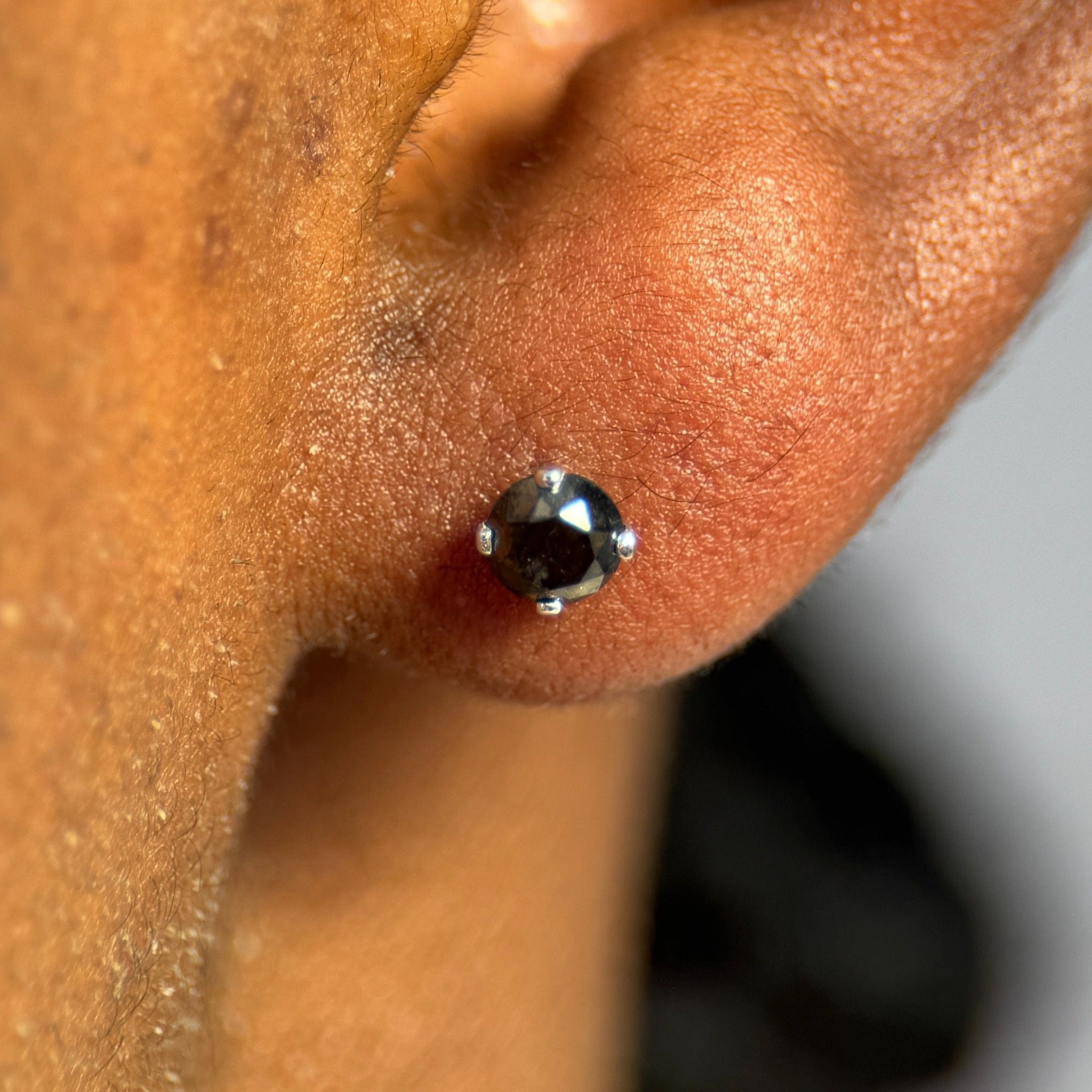 Black Diamond Cartilage Flat Back Stud in Solid 14k White Gold