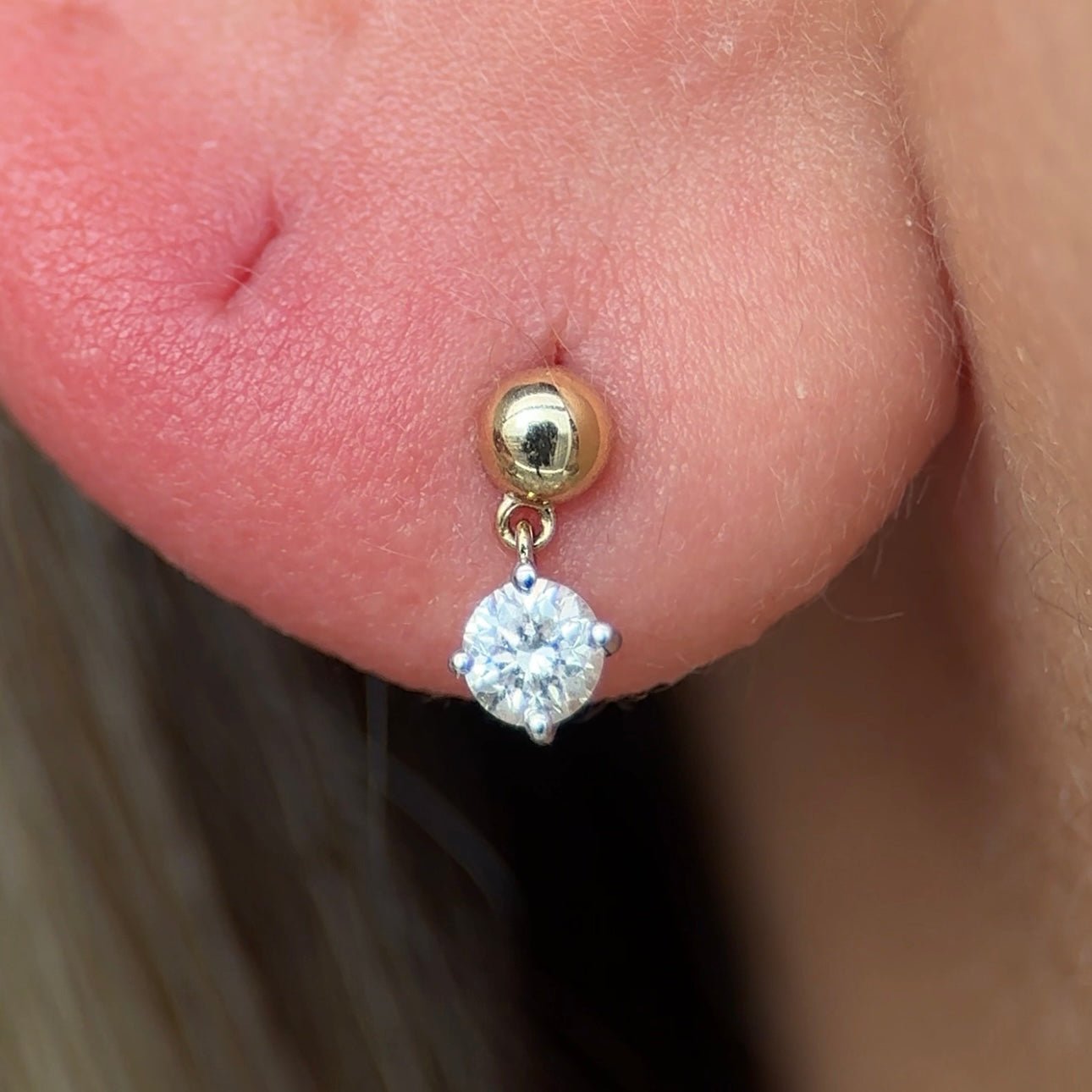 Solitaire Diamond Drop Flat Back Stud in Solid 14k Yellow Gold
