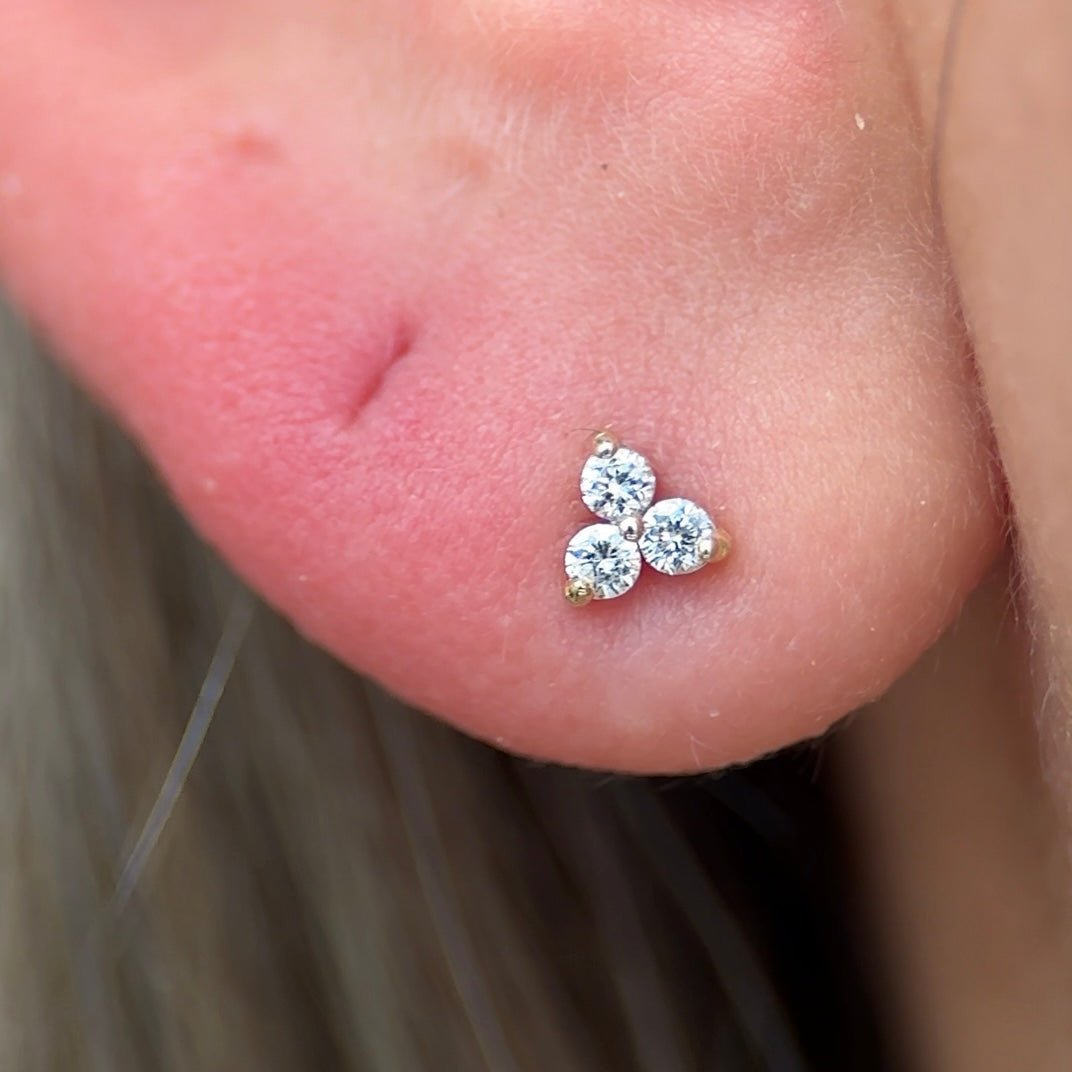 Diamond Trinity Cluster Flat Back Stud in Solid 14k Rose Gold