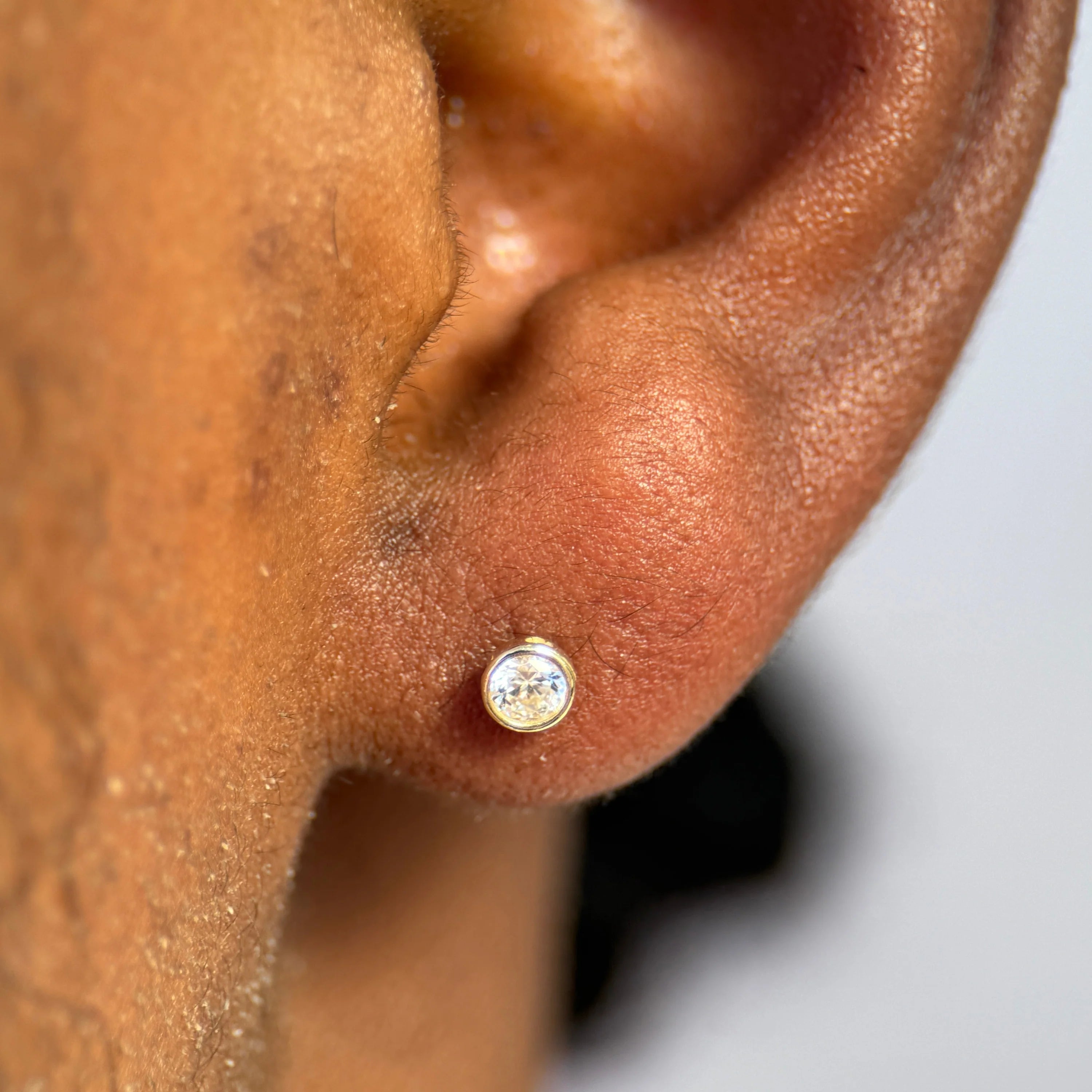 Round Gemstone Flat Back Stud Bezel Set in Solid 14k White Gold