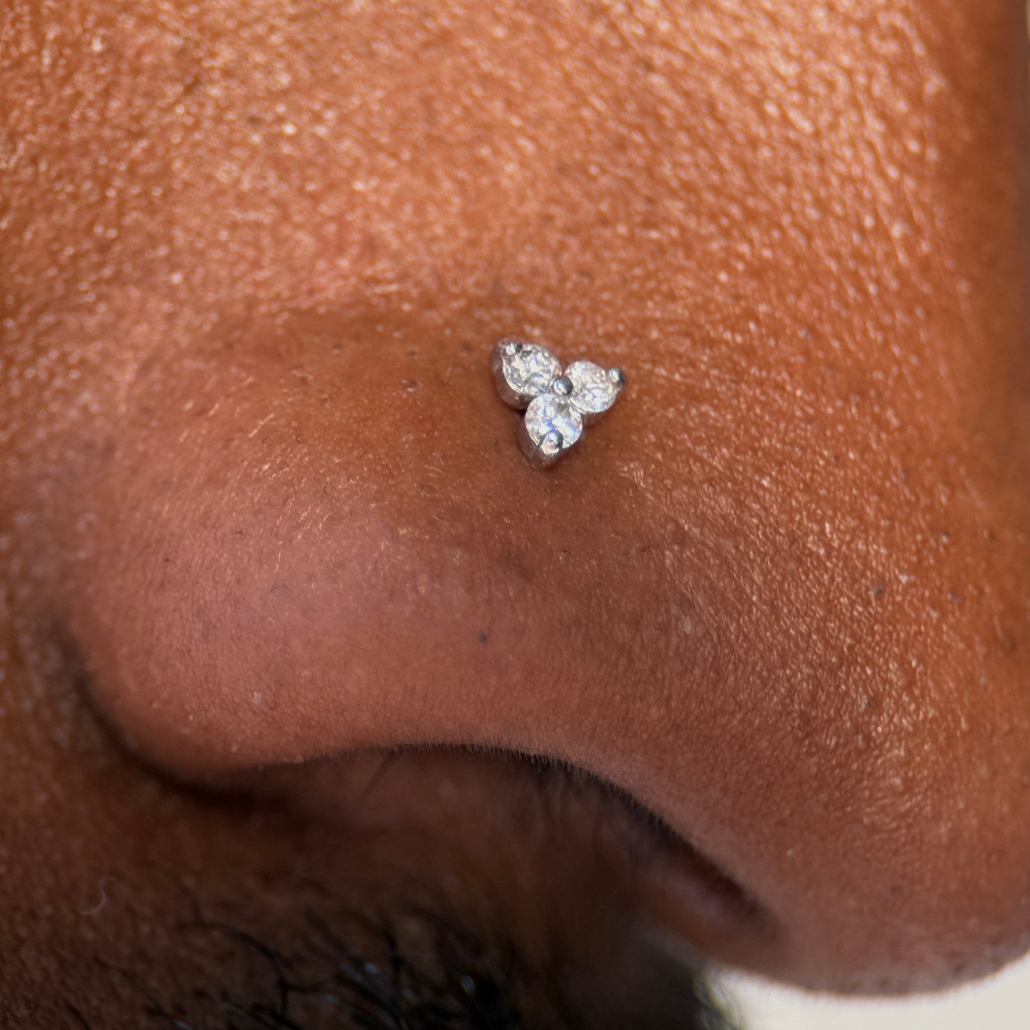 Diamond Trinity Cluster Flat Back Stud in Solid 14k Yellow Gold