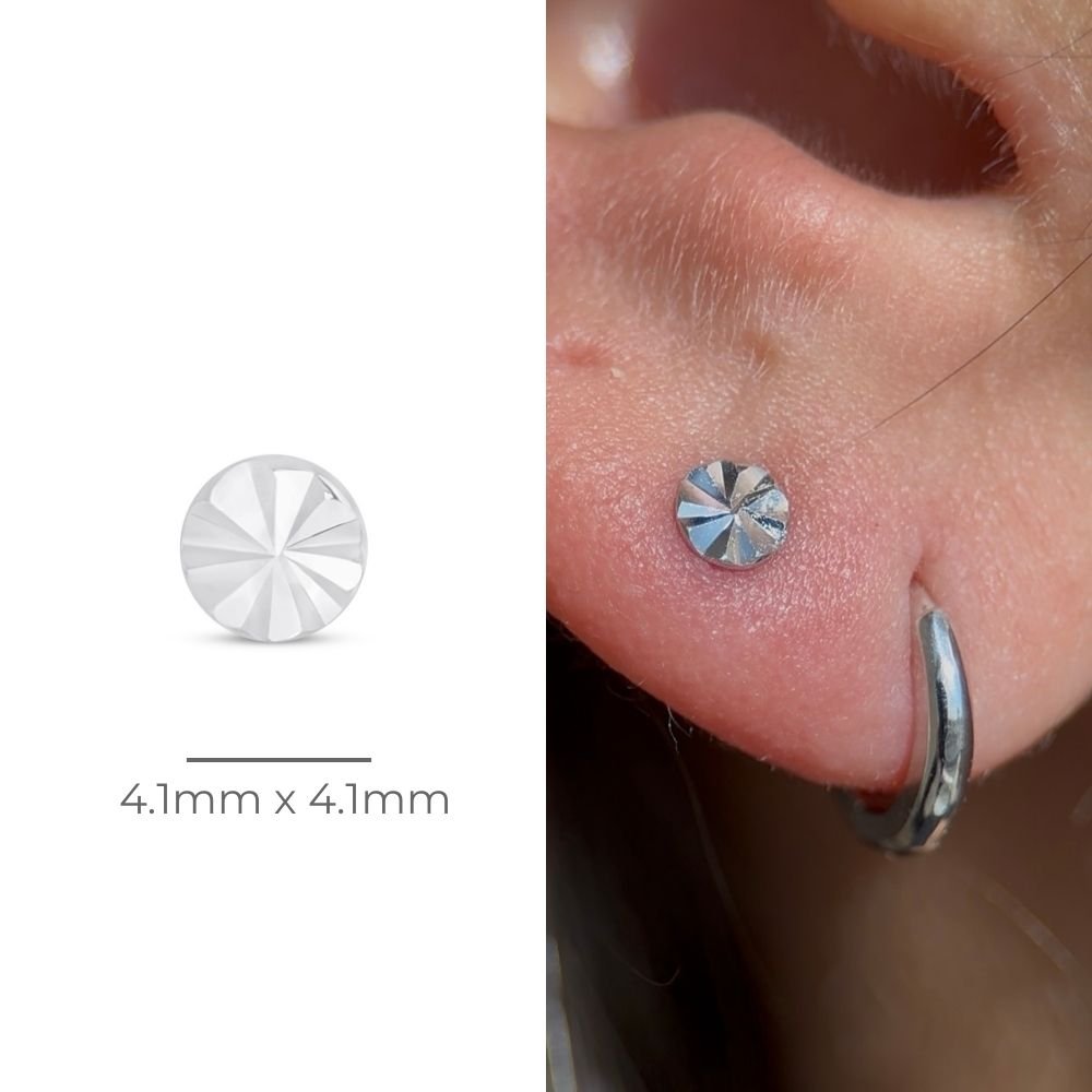 Diamond Cut Solid 14k White Gold Disc Flat Back Stud