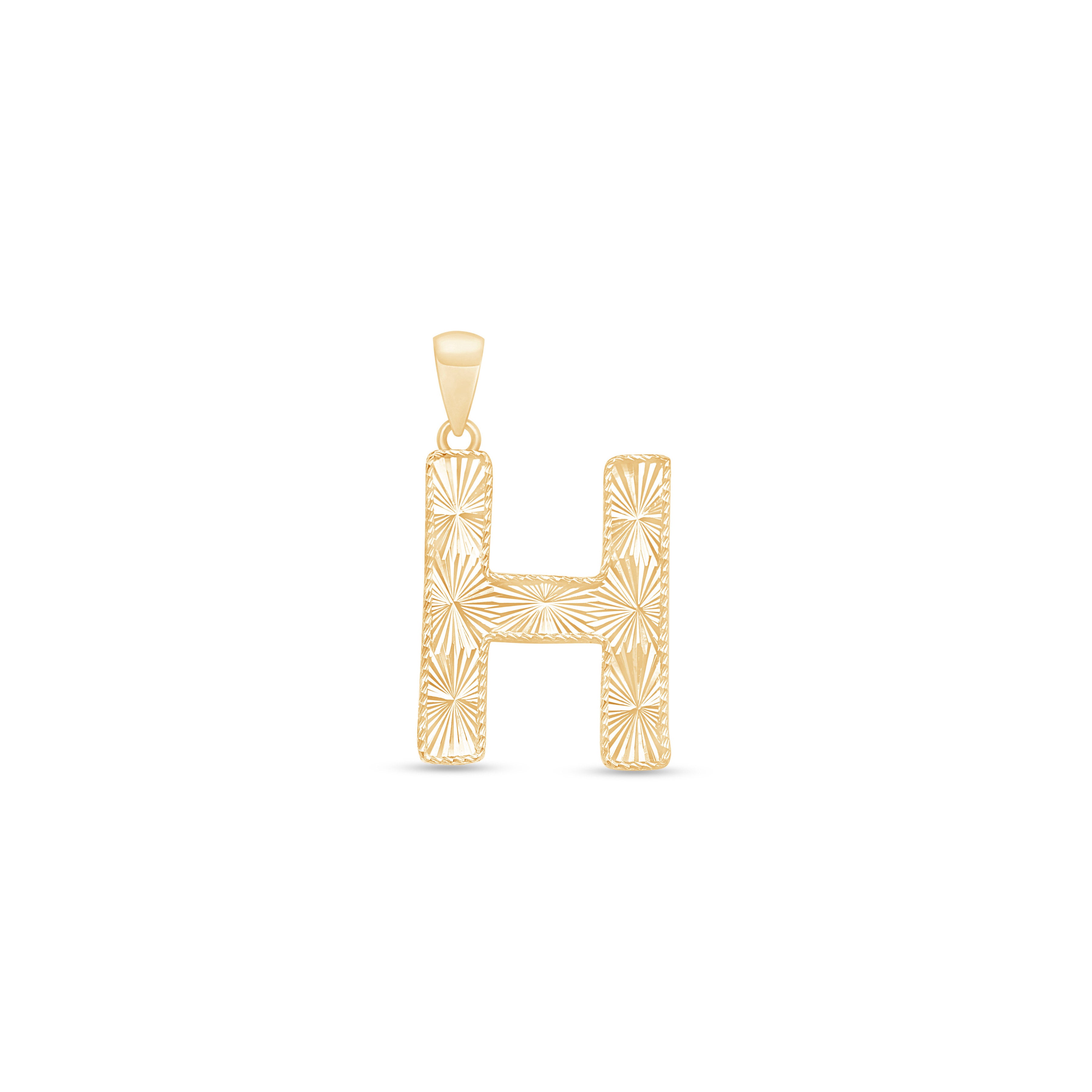 Radiant-Cut Initial Pendant in Solid 10k Yellow Gold - H