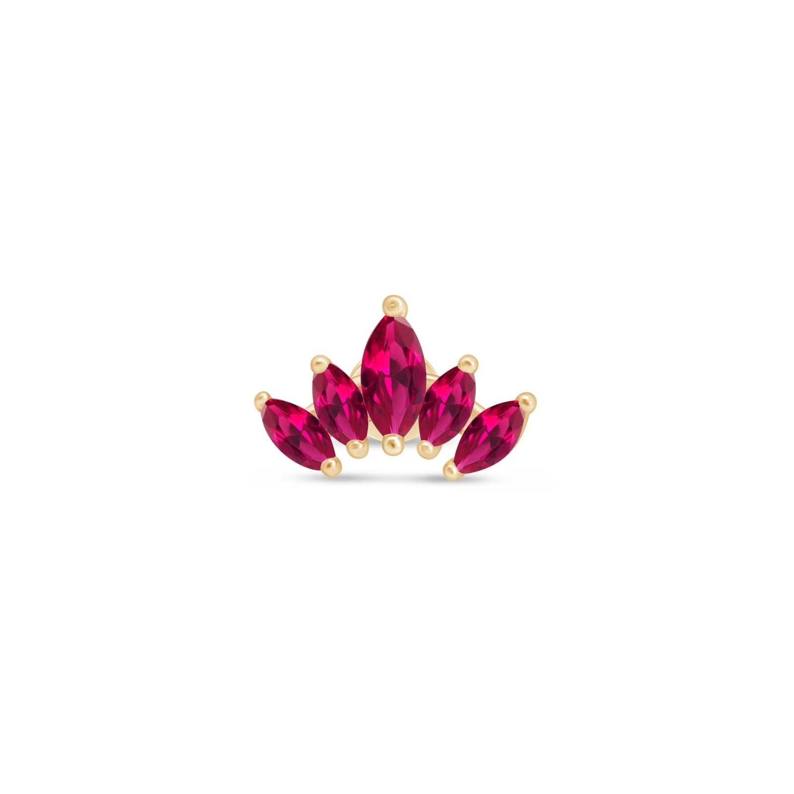 Marquise Cut Five Petal Ruby Lotus Flat Back Stud in Solid 14k Yellow Gold