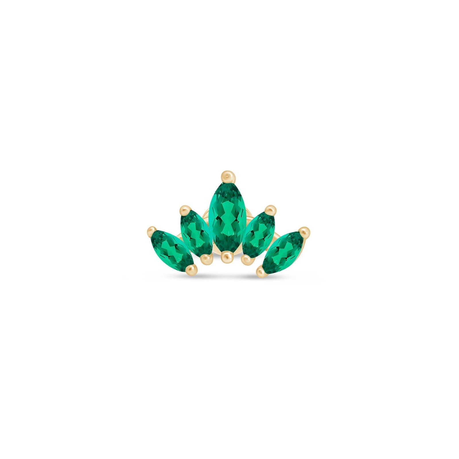 Marquise Cut Five Petal Emerald Lotus Flat Back Stud in Solid 14k Yellow Gold