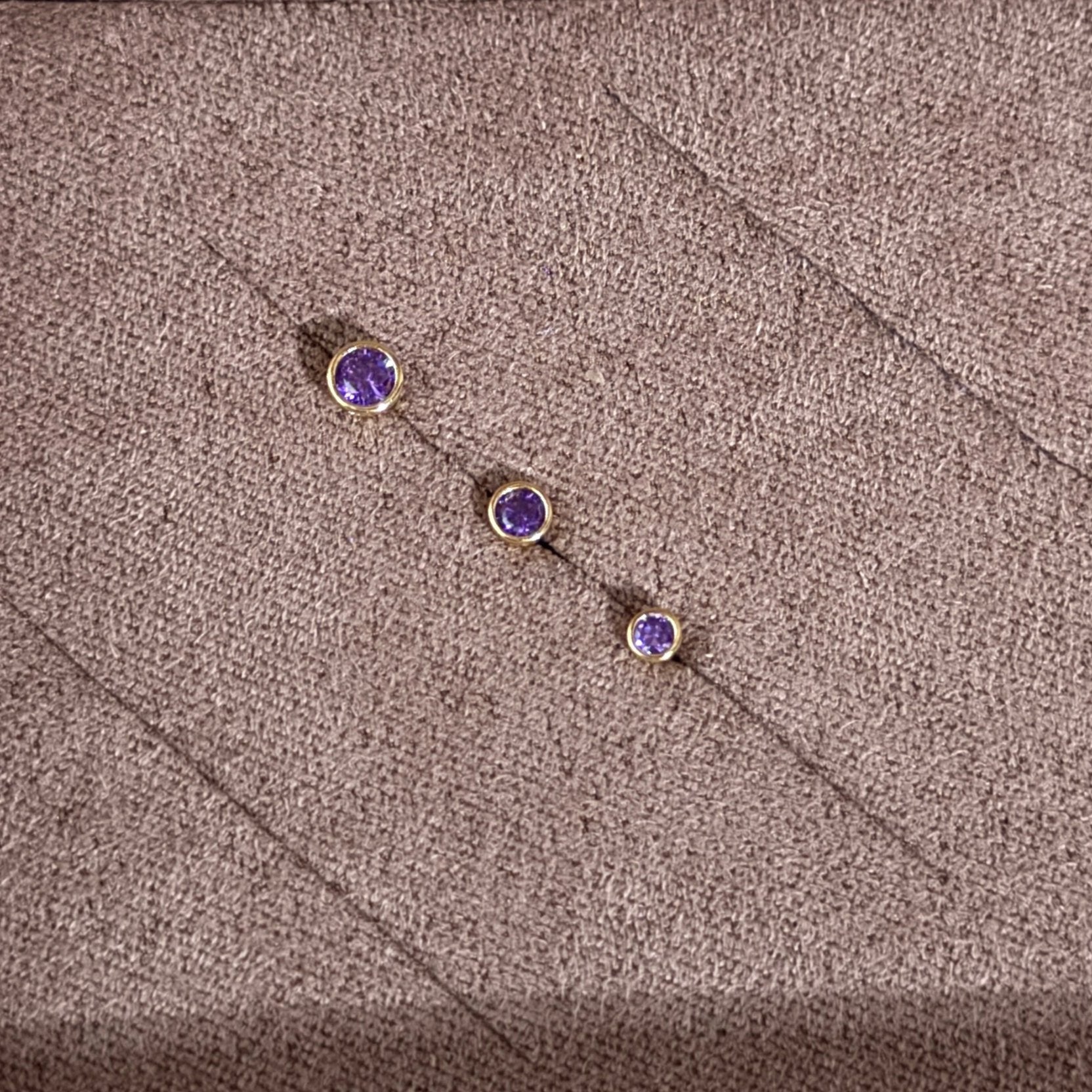 Round Amethyst Flat Back Stud Bezel Set in Solid 14k Yellow Gold