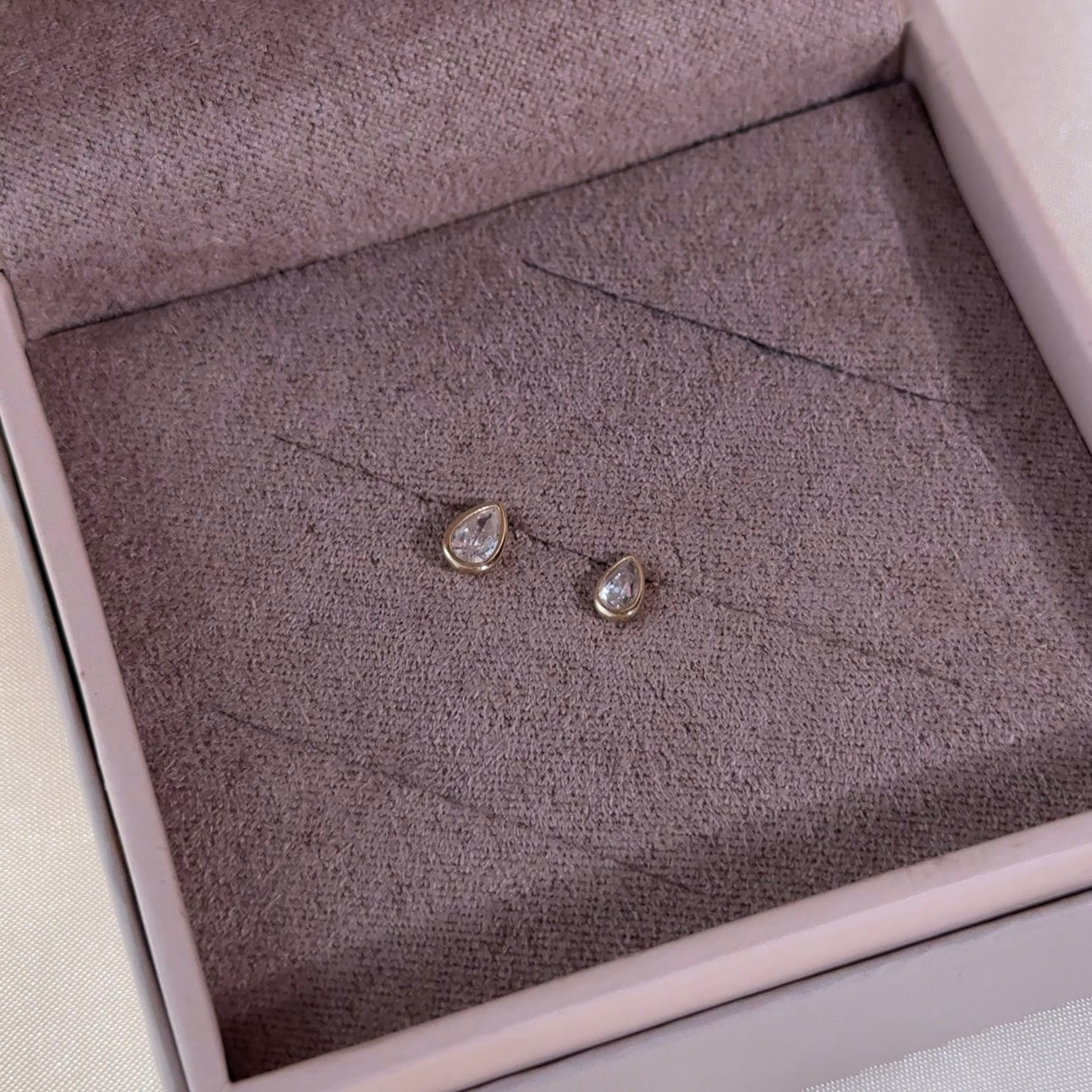 Pear Gemstone Flat Back Stud Bezel Set in Solid 14k Yellow Gold