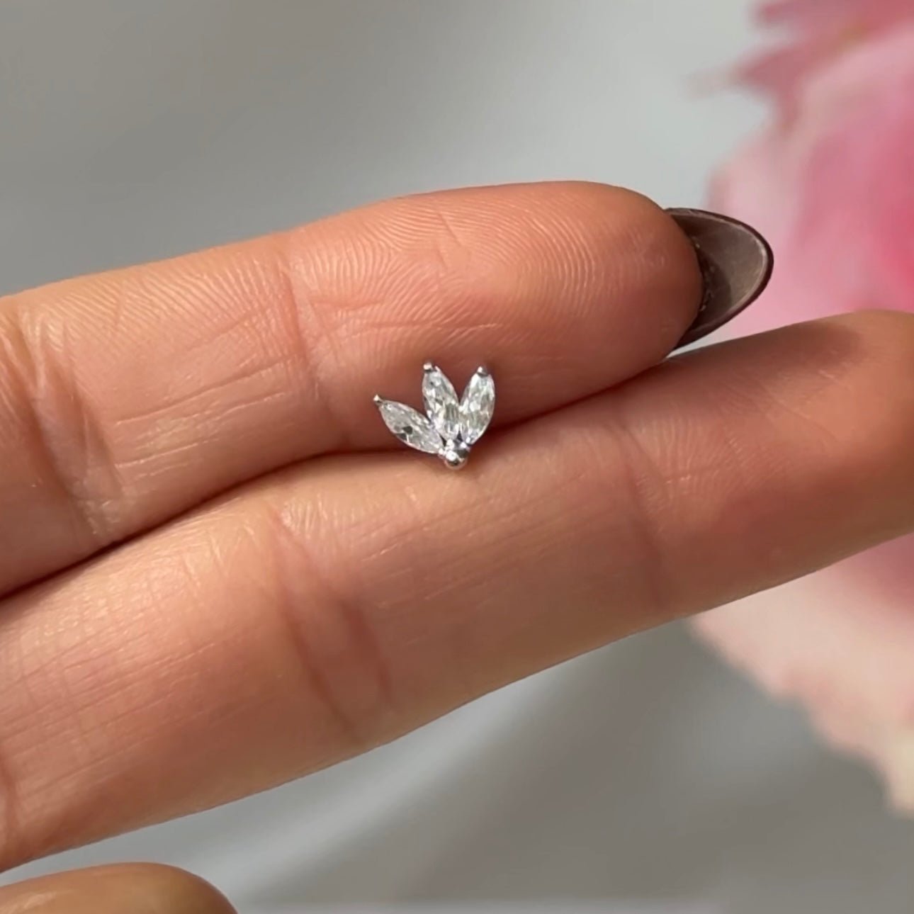 Marquise Gemstone Lotus Flat Back Stud in Solid 14k Yellow Gold