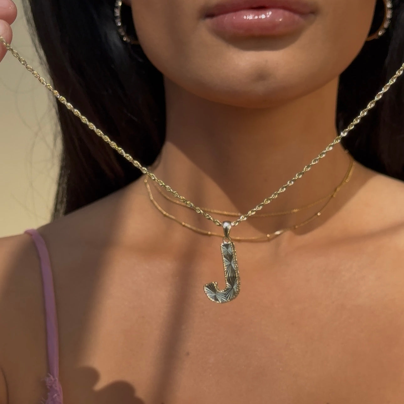 Radiant-Cut Initial Pendant in Solid 10k Yellow Gold - J