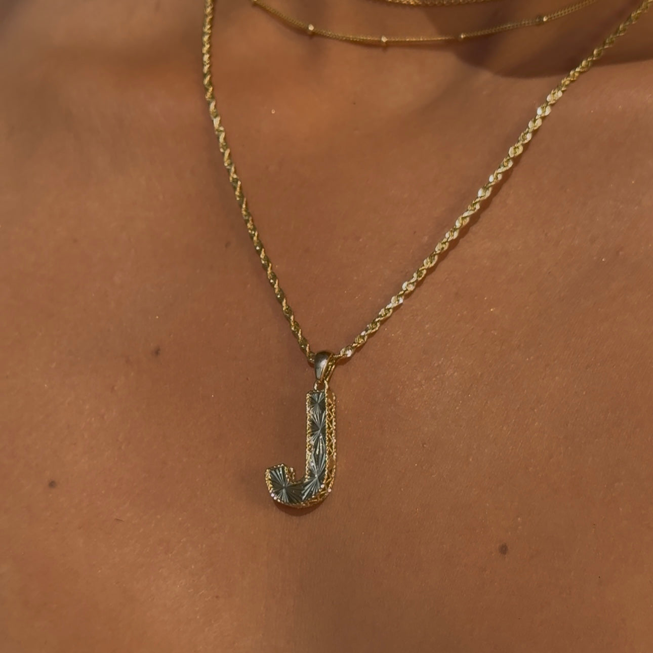 Radiant-Cut Initial Pendant in Solid 10k Yellow Gold - J