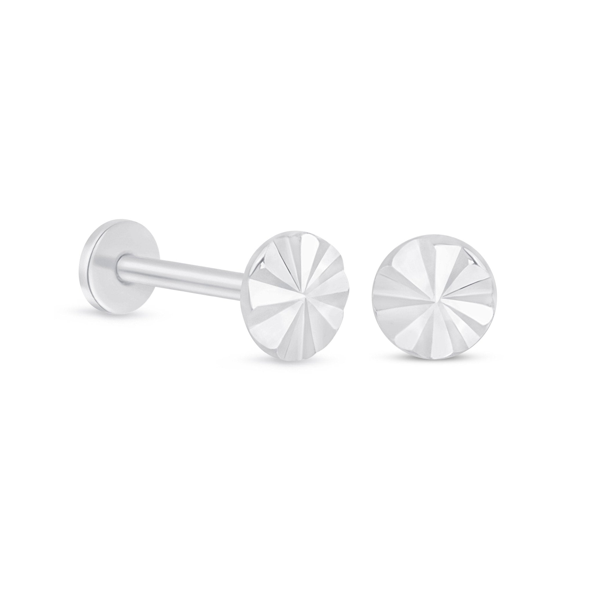 Diamond Cut Solid 14k White Gold Disc Flat Back Stud