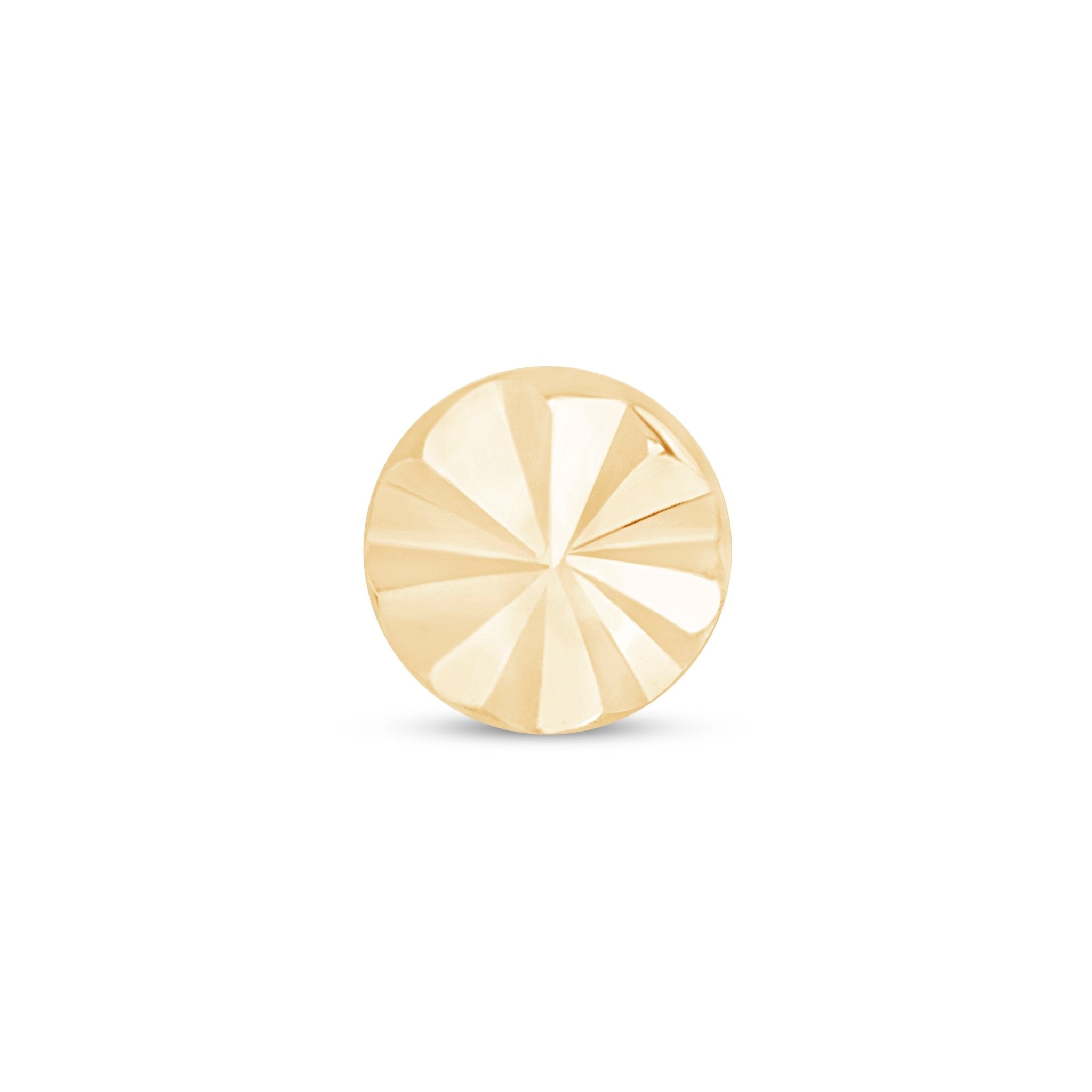 Diamond Cut Solid 14k Yellow Gold Disc Flat Back Stud