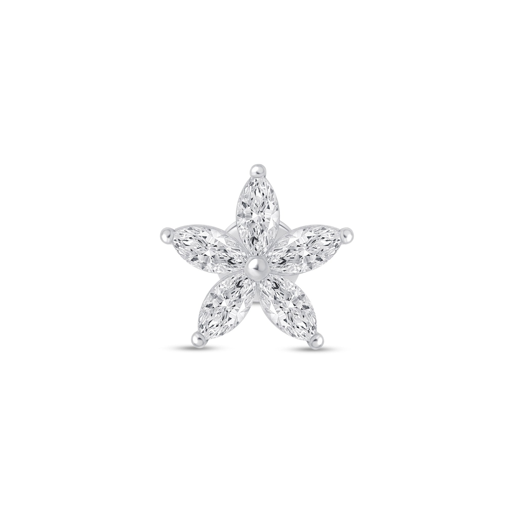 Marquise Flower Flat Back in Solid 14k White Gold