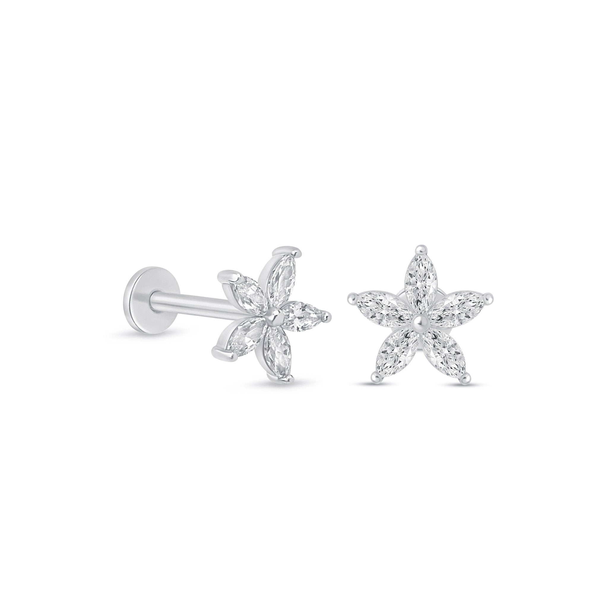 Marquise Flower Flat Back in Solid 14k White Gold