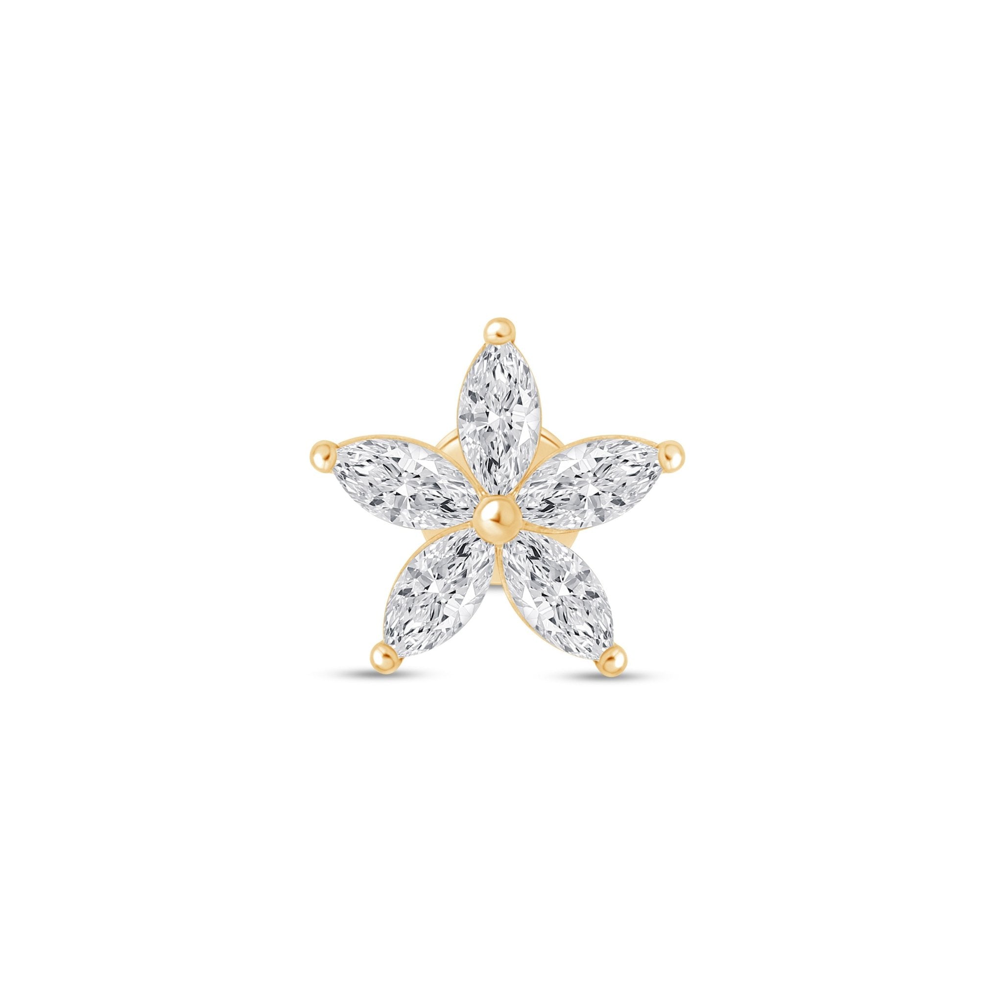Marquise Flower Flat Back Stud in Solid 14k Yellow Gold