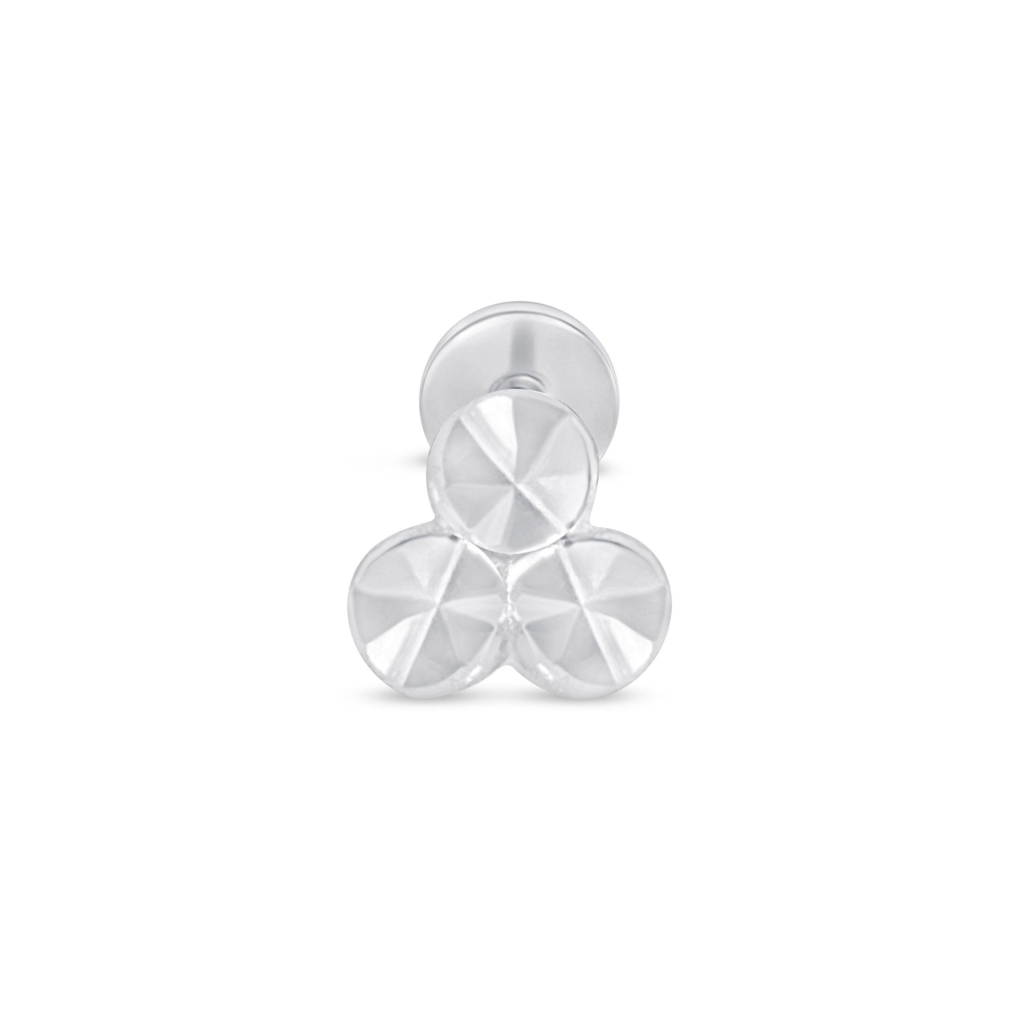 Diamond Cut Solid 14k White Gold Trinity Flat Back Stud