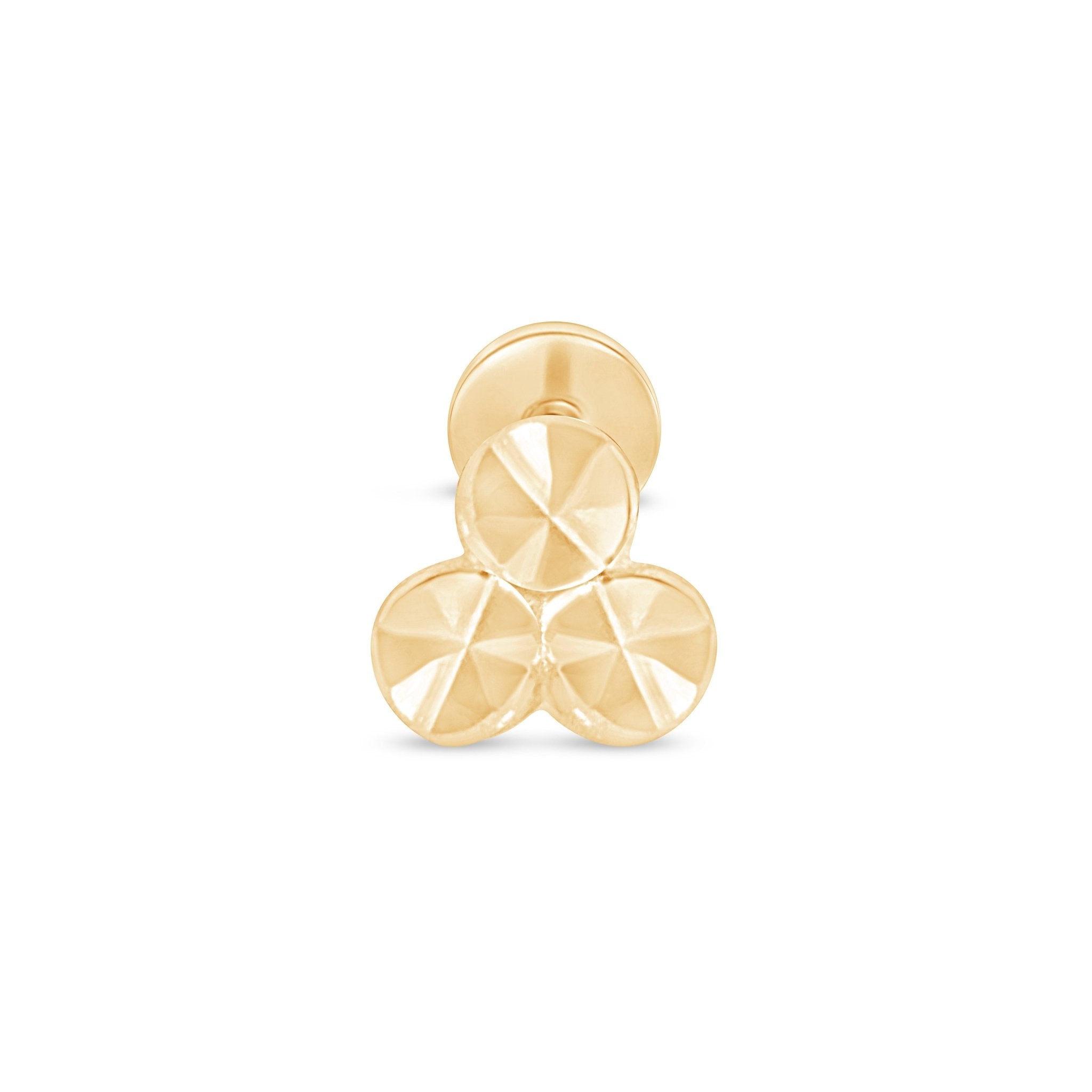 Diamond Cut Solid 14k Yellow Gold Trinity Flat Back Stud