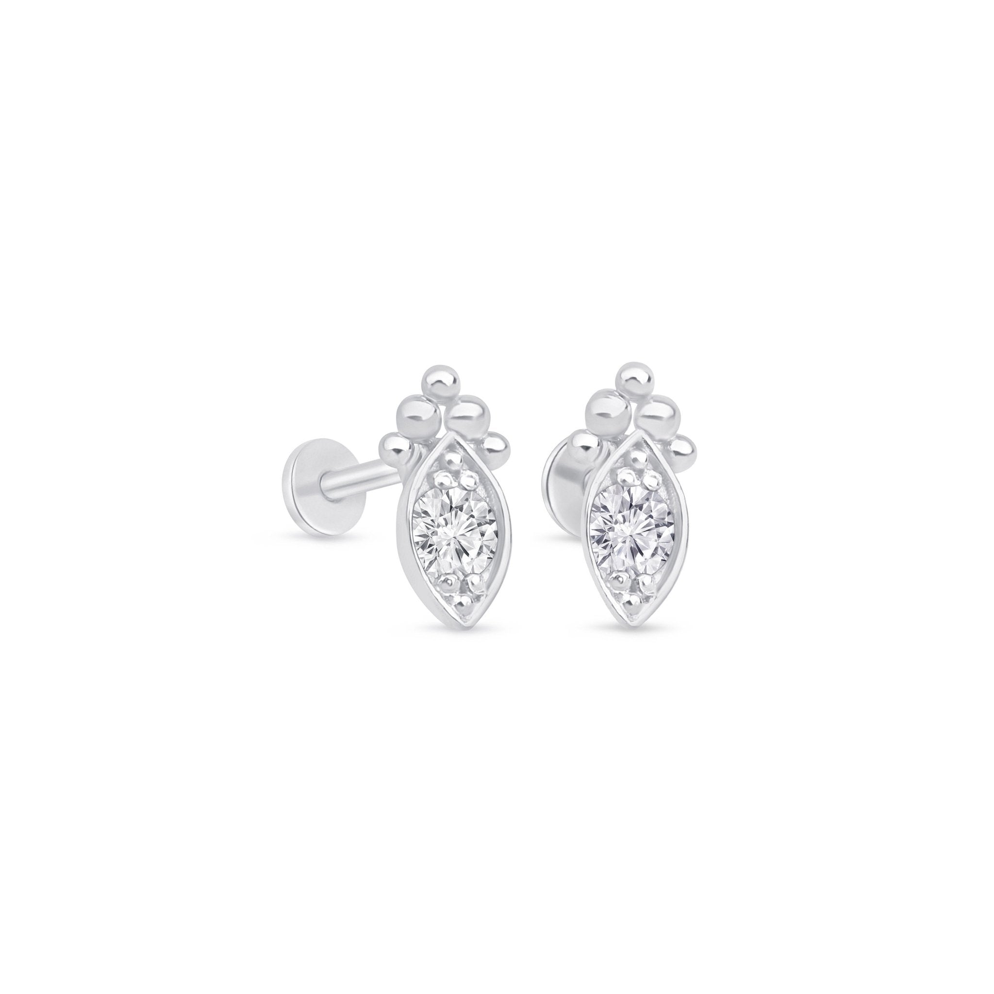 Diamond Flat Back Stud in Solid 14k White Gold