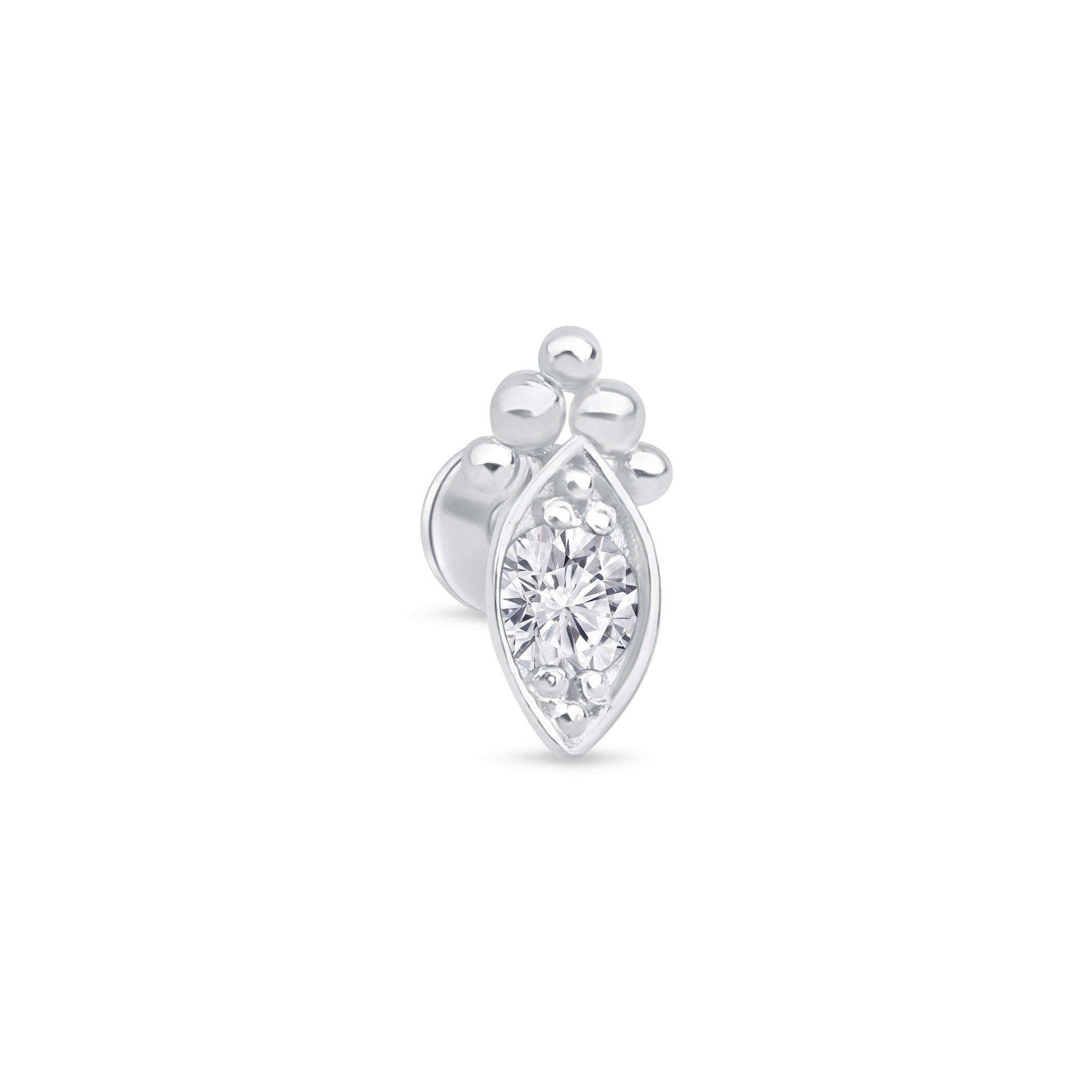 Diamond Flat Back Stud in Solid 14k White Gold