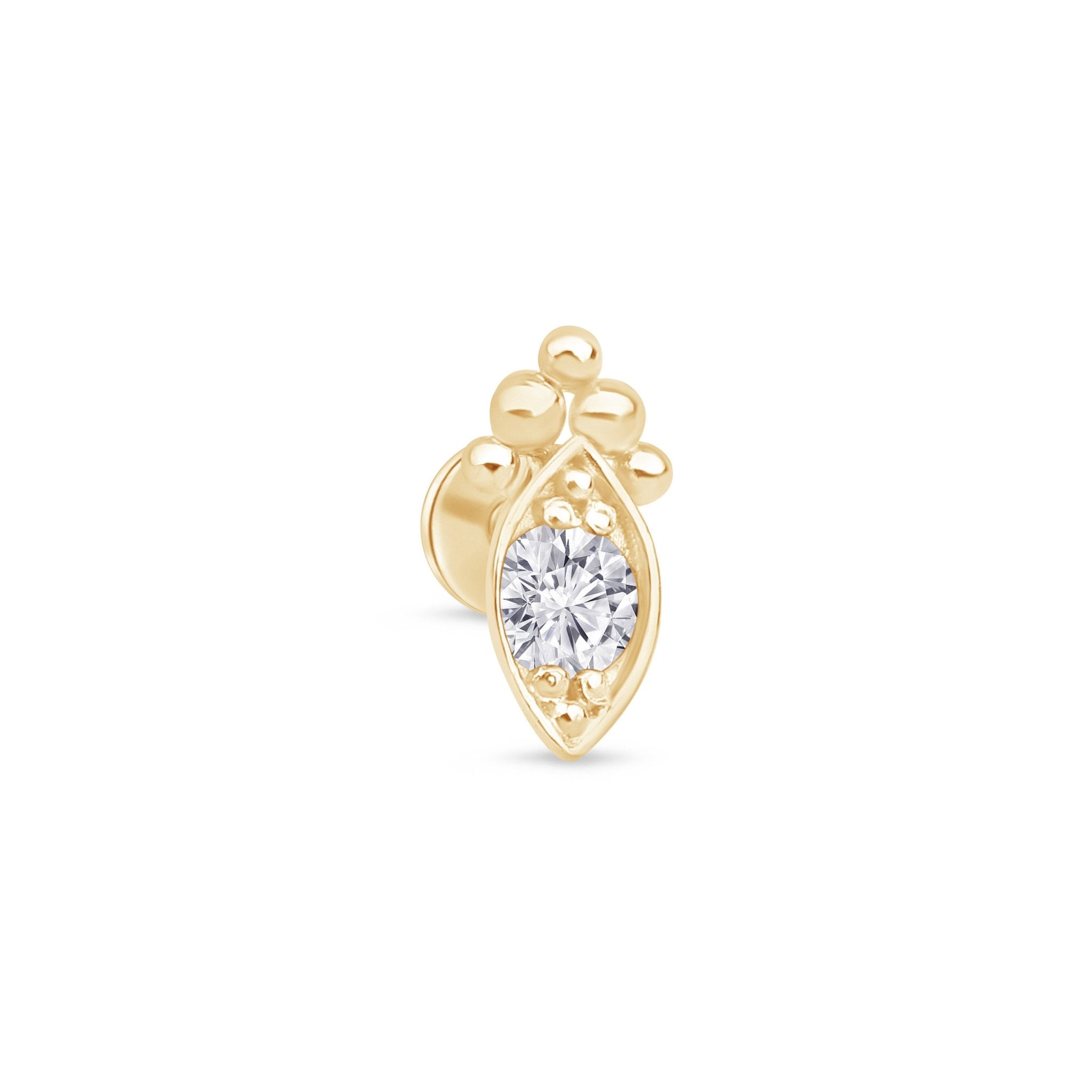 Marquise Shape Gold Flat Back Stud in Solid 14k Yellow Gold