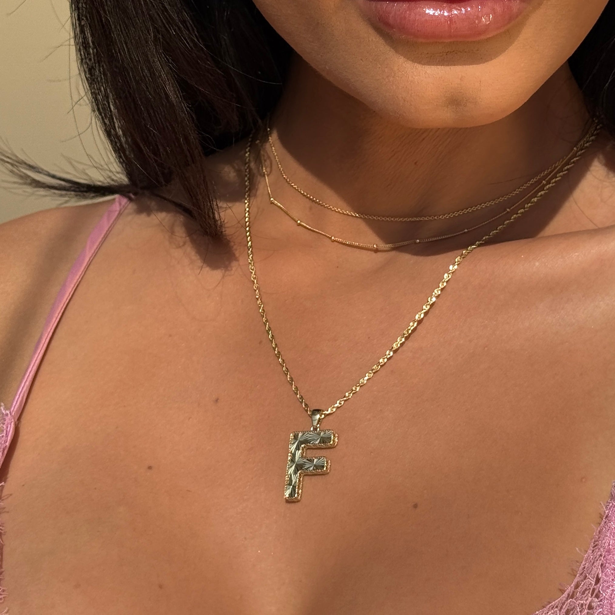 Radiant-Cut Initial Pendant in Solid 10k Yellow Gold - F