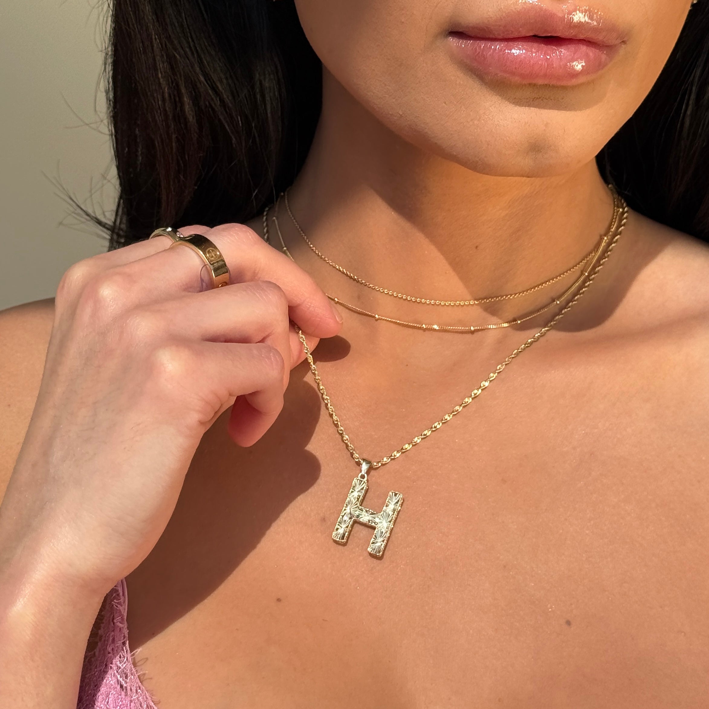 Radiant-Cut Initial Pendant in Solid 10k Yellow Gold - H