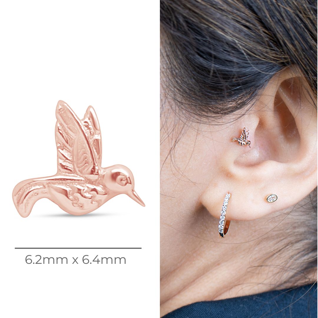Hummingbird Flat Back Stud in Solid 14k Rose Gold