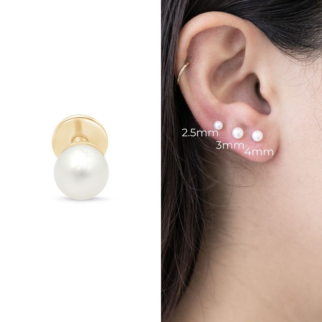 Pearl Flat Back Stud in Solid 14k Yellow Gold