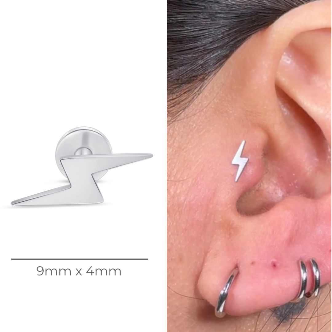Lightning Bolt Flat Back Stud in Solid 14k White Gold